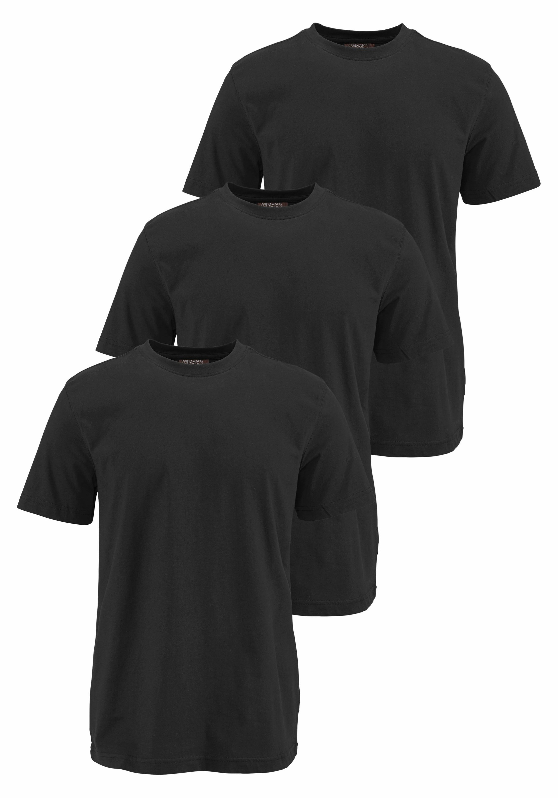 Mans World T-Shirt, Kurzarm, unifarben, Rundhals, aus Baumwolle, im 3er-Pack