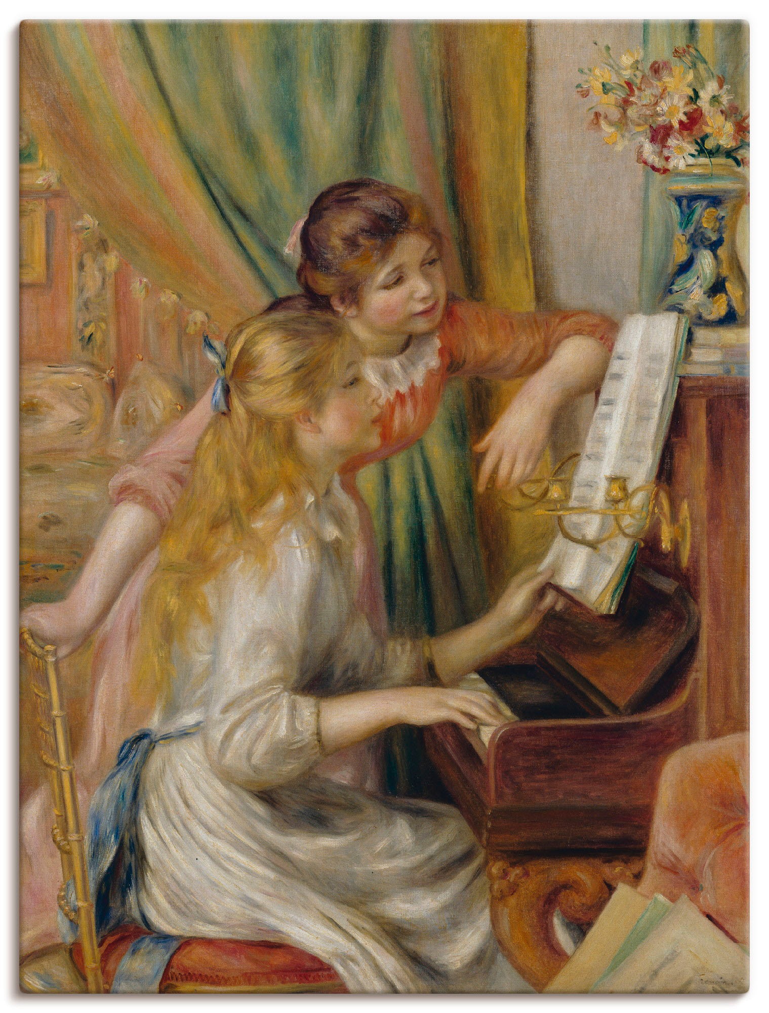 Artland Leinwandbild "Zwei Mädchen am Klavier" 1 Stk. tlg. auf Holzrahmen gespannt