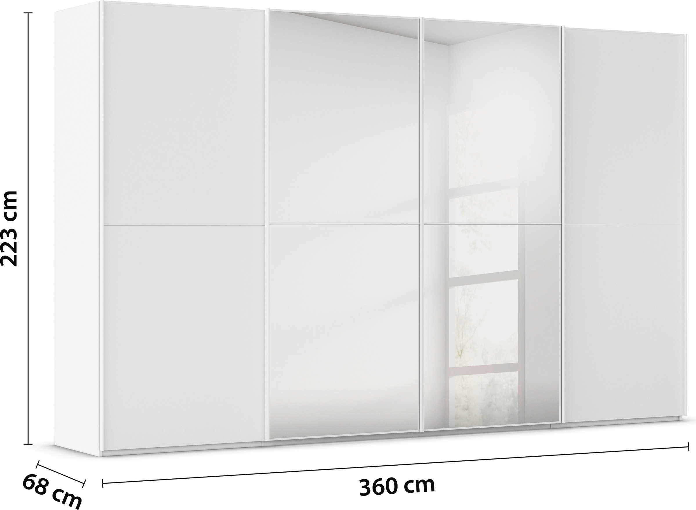 rauch Schwebetürenschrank »Kleiderschrank Schrank Garderobe Schlafzimmerschrank SCALE-DUO«, edle zweigeteilte Türen, Spiegel und 3 Zierleisten MADE IN GERMANY