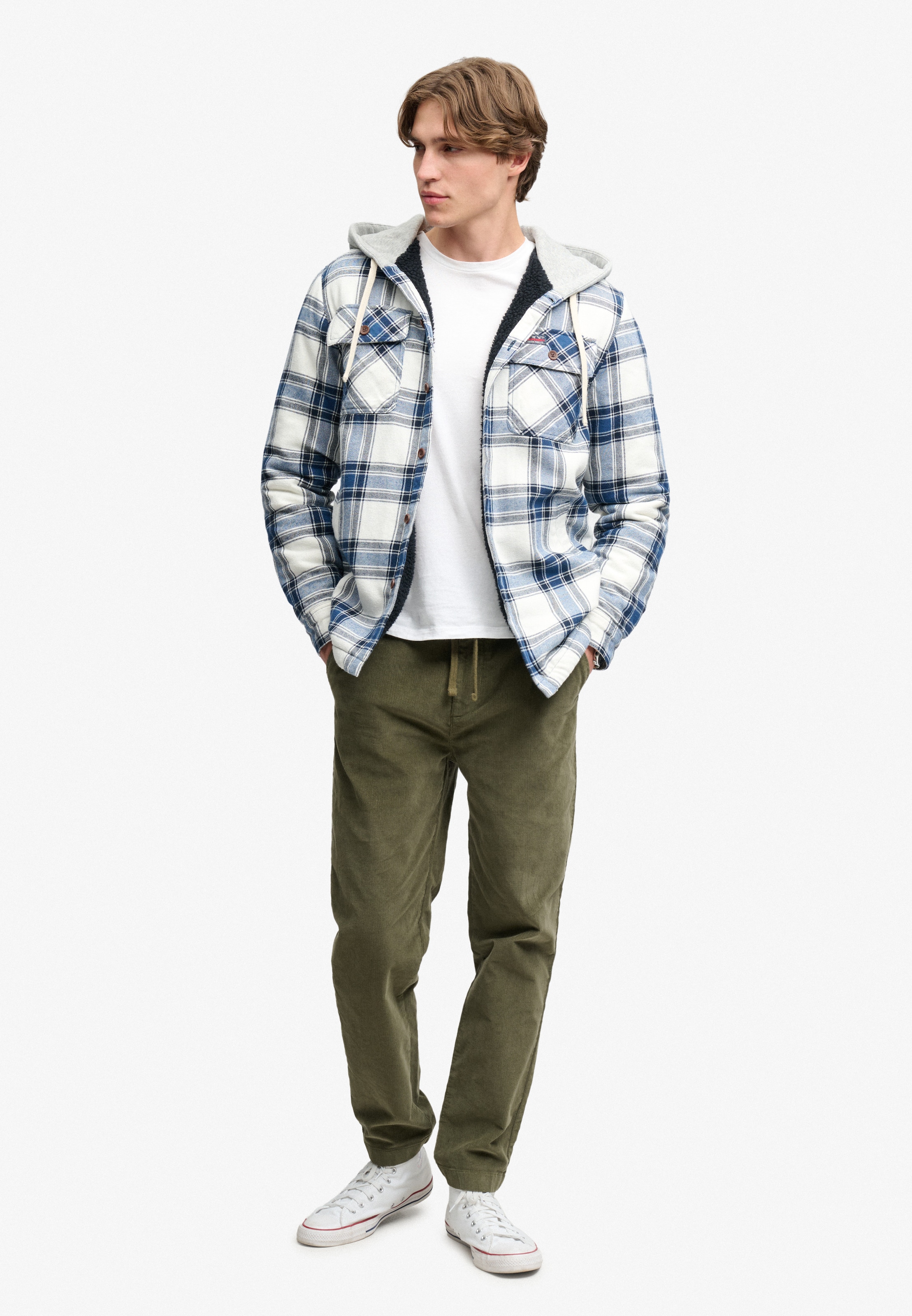 Superdry Langarmhemd »BORG LINED HOODED OVERSHIRT« Baumwollmischung, relaxed fit