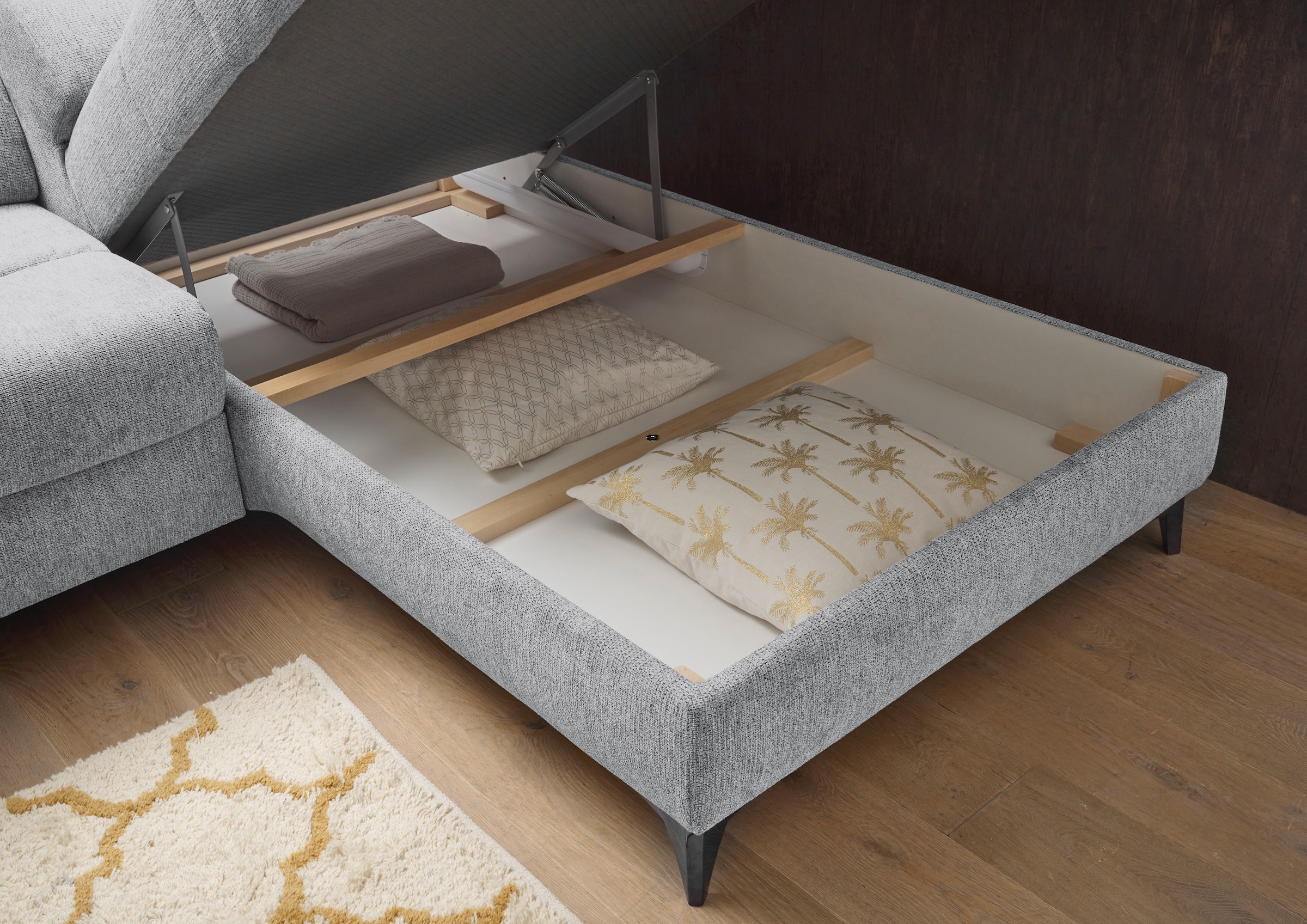 ED EXCITING DESIGN Ecksofa »Sydney L-Form«, mit Bettfunktion, Bettkasten, Kopfteilverstellung & 2 Zierkissen