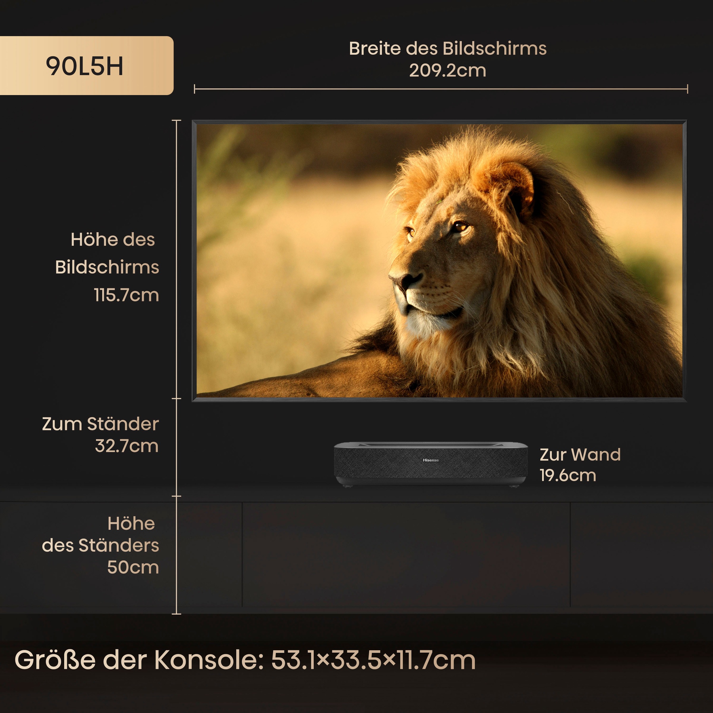 Hisense DLP-Beamer »Hisense 90L5HD Daylight Screen (90 Zoll) Laser Projektor«, 4K, HDR, Game Mode, Dolby Atmos
