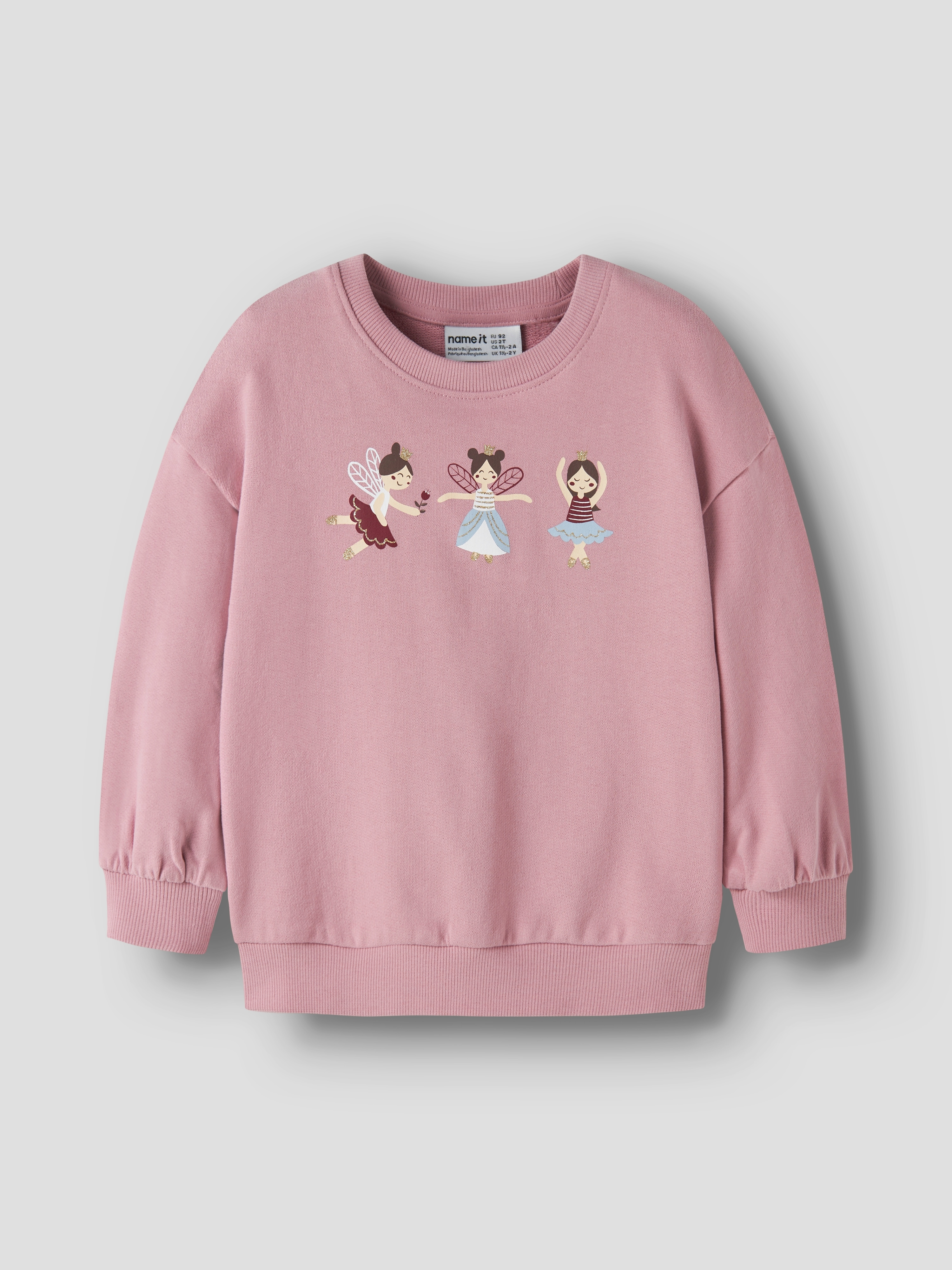 Name It Sweatshirt "NMFVALONA LS LONG RLX SWEAT UNB", Baumwolle, Druck mit Glitzerdetail