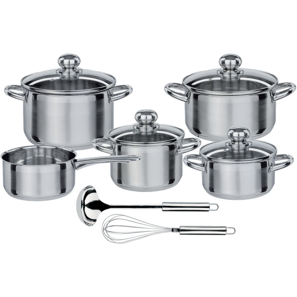 GSW Topf-Set »Silver Star«, Edelstahl, (Set, 12 tlg., 1 je Braten- u. Fleischtopf 16/20cm, 1 Kasserolle 16cm, 1 Pfanne 20cm)