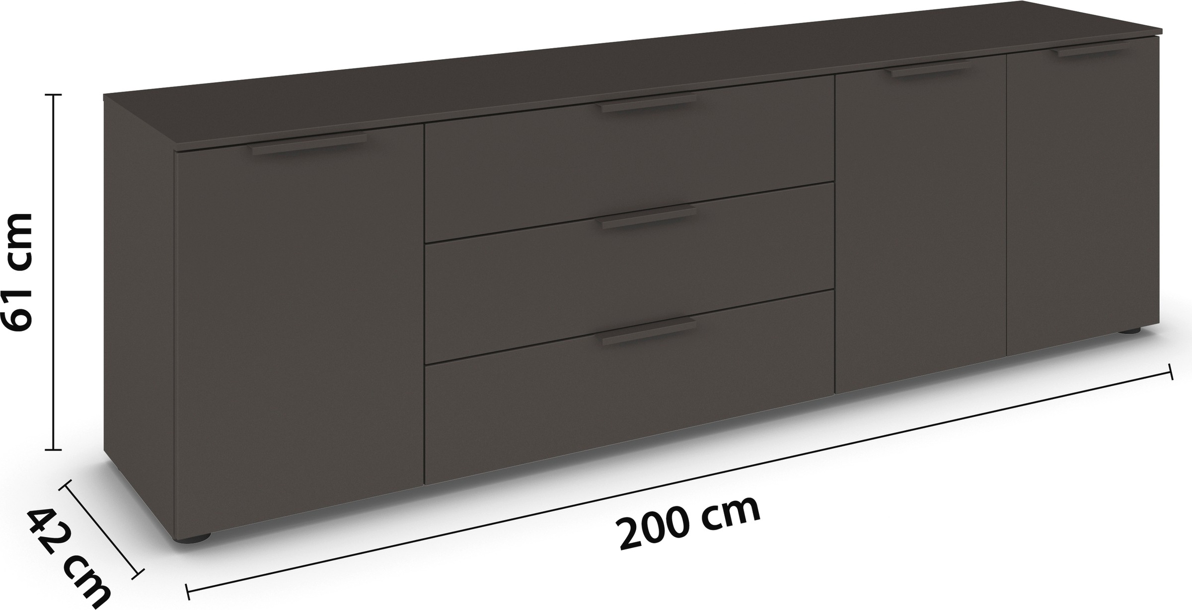 rauch Schubkastenkommode »Kommode Türkommode Sideboard Kombikommode FLIPP«, (Breite 200 cm mit 2 Einlegeböden), 3-türig mit 3 Schubladen und Soft-Close-Funktion