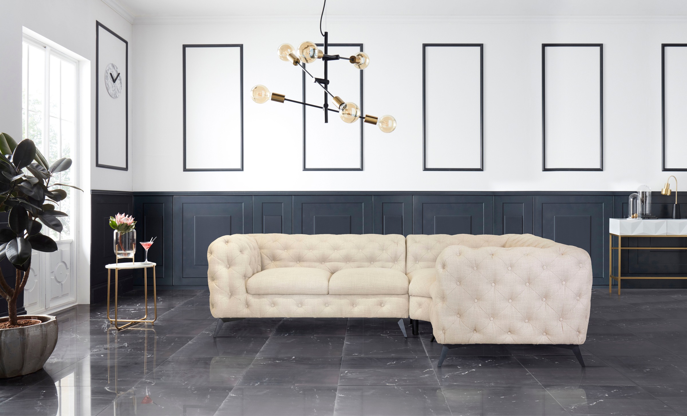 Home affaire Chesterfield-Sofa "Ecksofa GLYNIS L-Form mit Wellenunterfederu günstig online kaufen