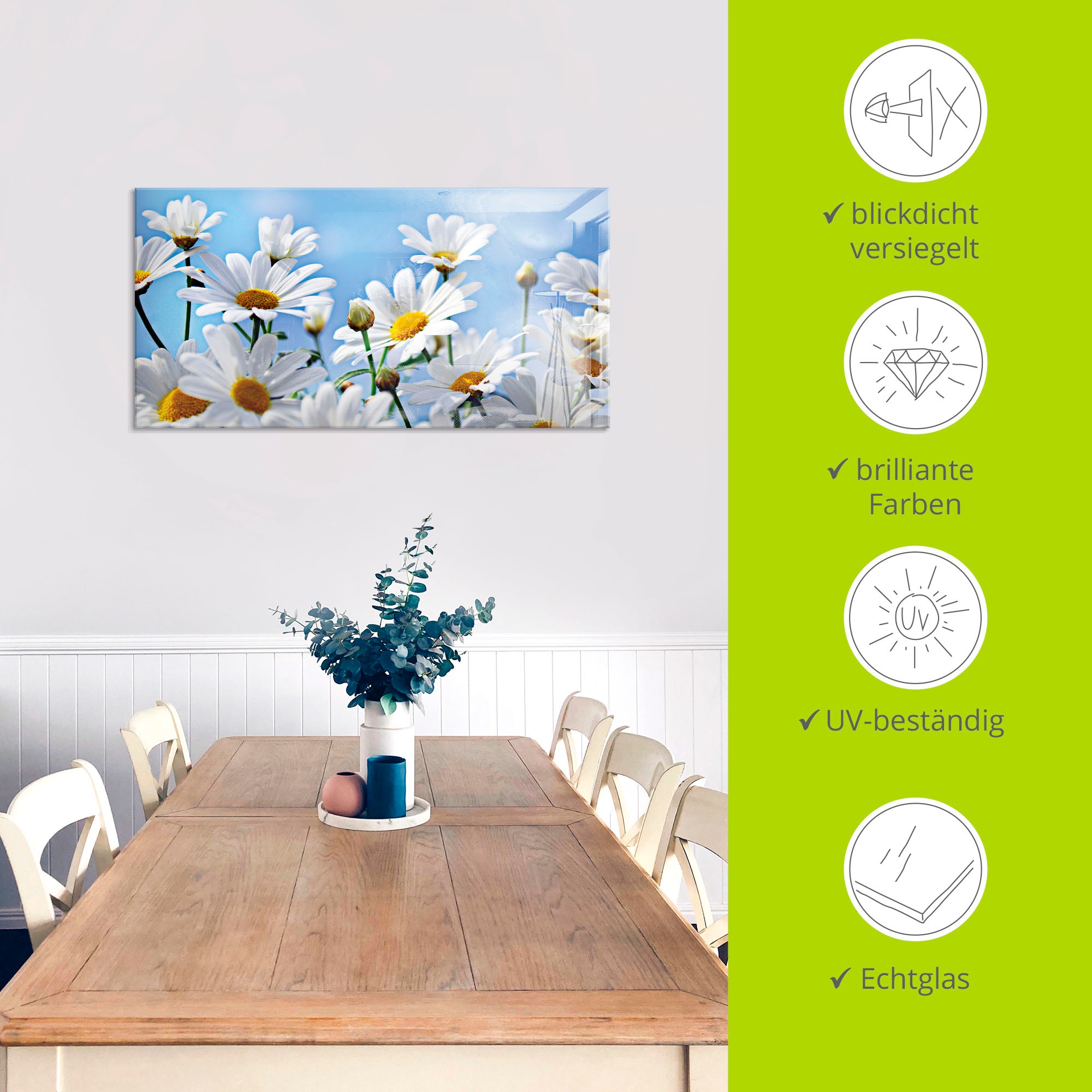 ARTland Glasbild Blumen - Margeriten Weiß 125x50cm 3