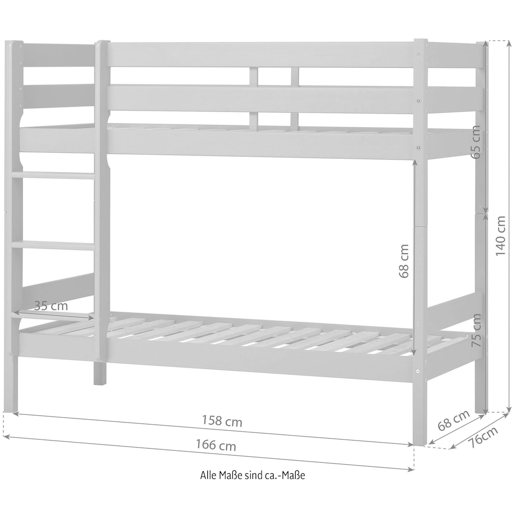 Hoppekids Etagenbett »ECO Comfort Kinderbett 90x200 oder 70x160 aus Massivholz in 4 Farben«