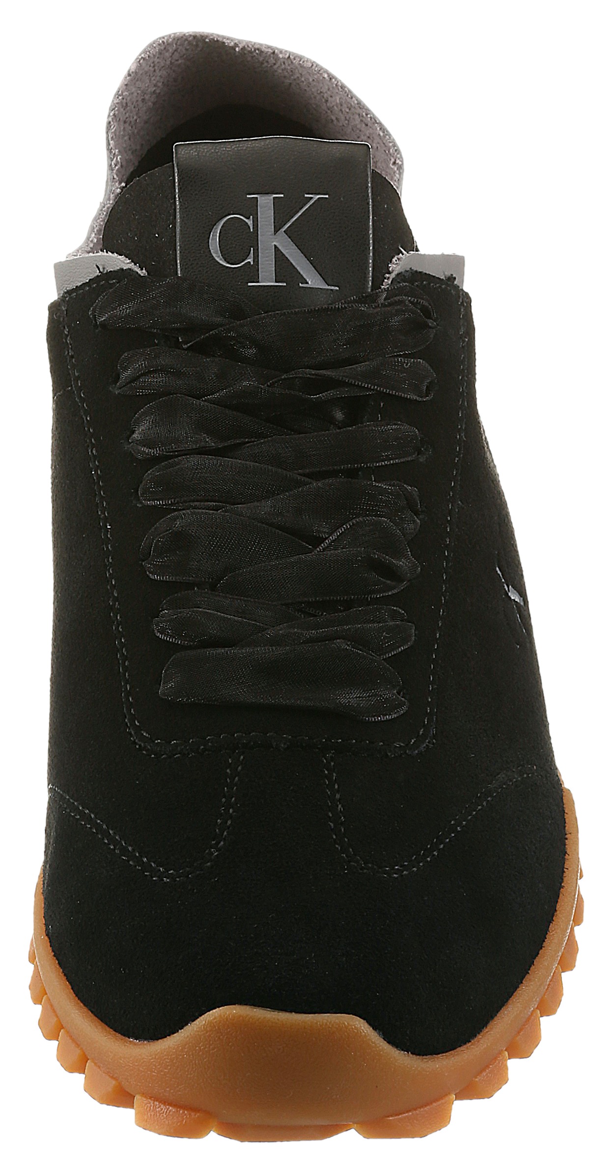 Sneaker CALVIN KLEIN "LOW PROFILE RUN MG SUE DB LACES", Damen, Gr. 41, schwarz, Textil, Veloursleder, unifarben mit Farbeinsatz, Schuhe Sneaker, Freizeitsneaker, Halbschuh, Schnürschuh mit Profilsohle 3
