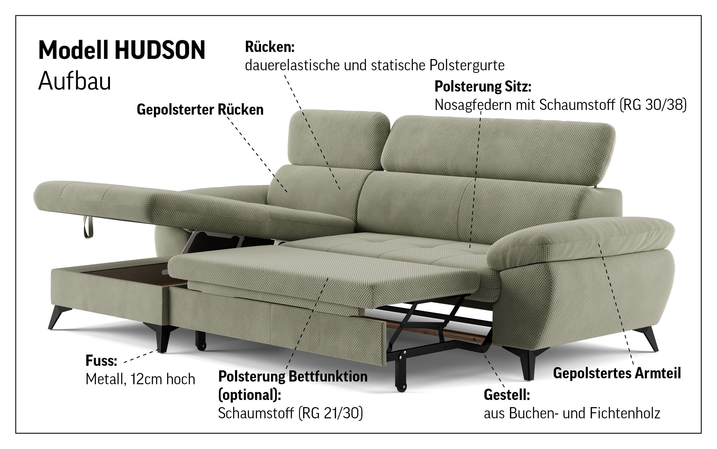 Thumbnail - COTTA Ecksofa "Hudson L-Form, B: 261 cm" mit Kopfteilverstellung, optional Bettfunktion & Bettkasten
