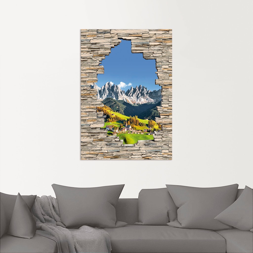 Artland Wandbild »Alpen Berge Santa Maddalena Stein Mauer«, Berge & Alpenbilder, (1 St.)