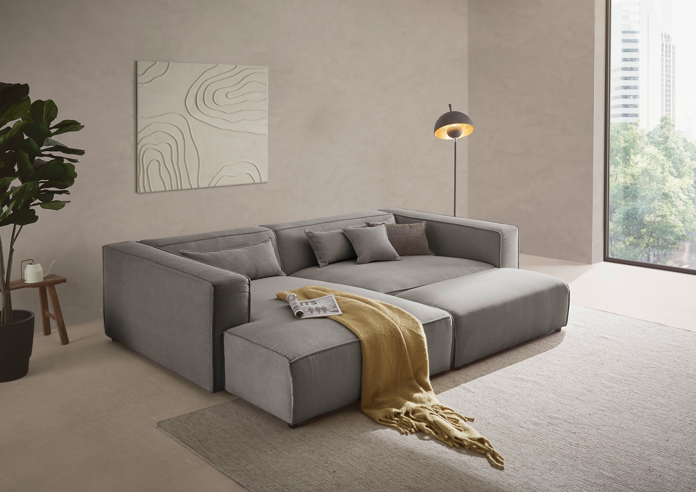 LeGer Home by Lena Gercke Polsterecke »PIARA XXL, L-Form, Schlaffunktion, Cord, Leinenoptik o. Strukturstoff«, Hocker stellbar zum Schlafsofa (Krokodilverbinder), tiefe Sitzfläche