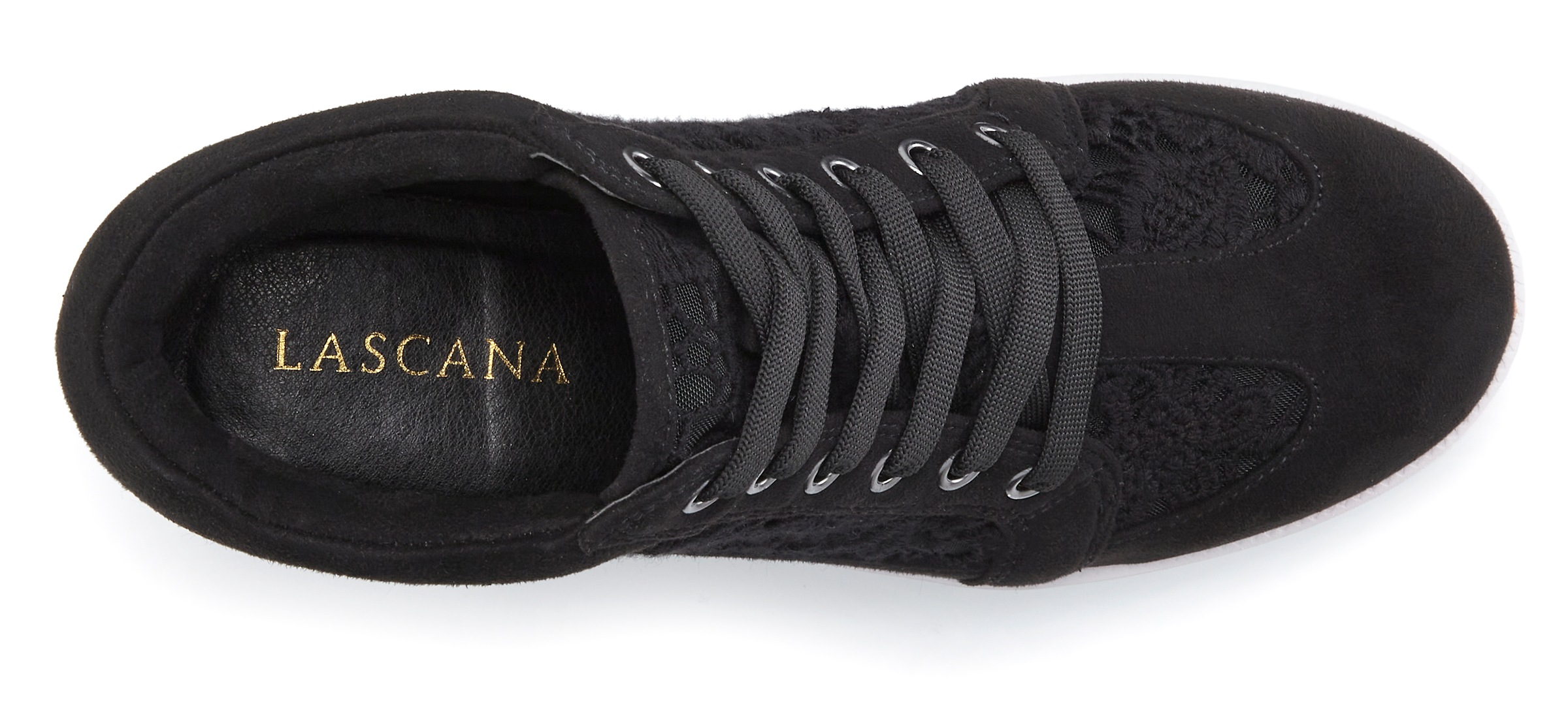 Sneaker LASCANA "Freizeitschuh, Keilstiefelette, Stiefelette", Damen, Gr. 41, blau (schwarz), Obermaterial: 100% Textilmaterial. Decksohle: 100% Lederimitat. Futter: 100% Textilmaterial. Laufsohle: 100% Synthetik, unifarben, Basic, Schuhe Sneaker, mit inn 2