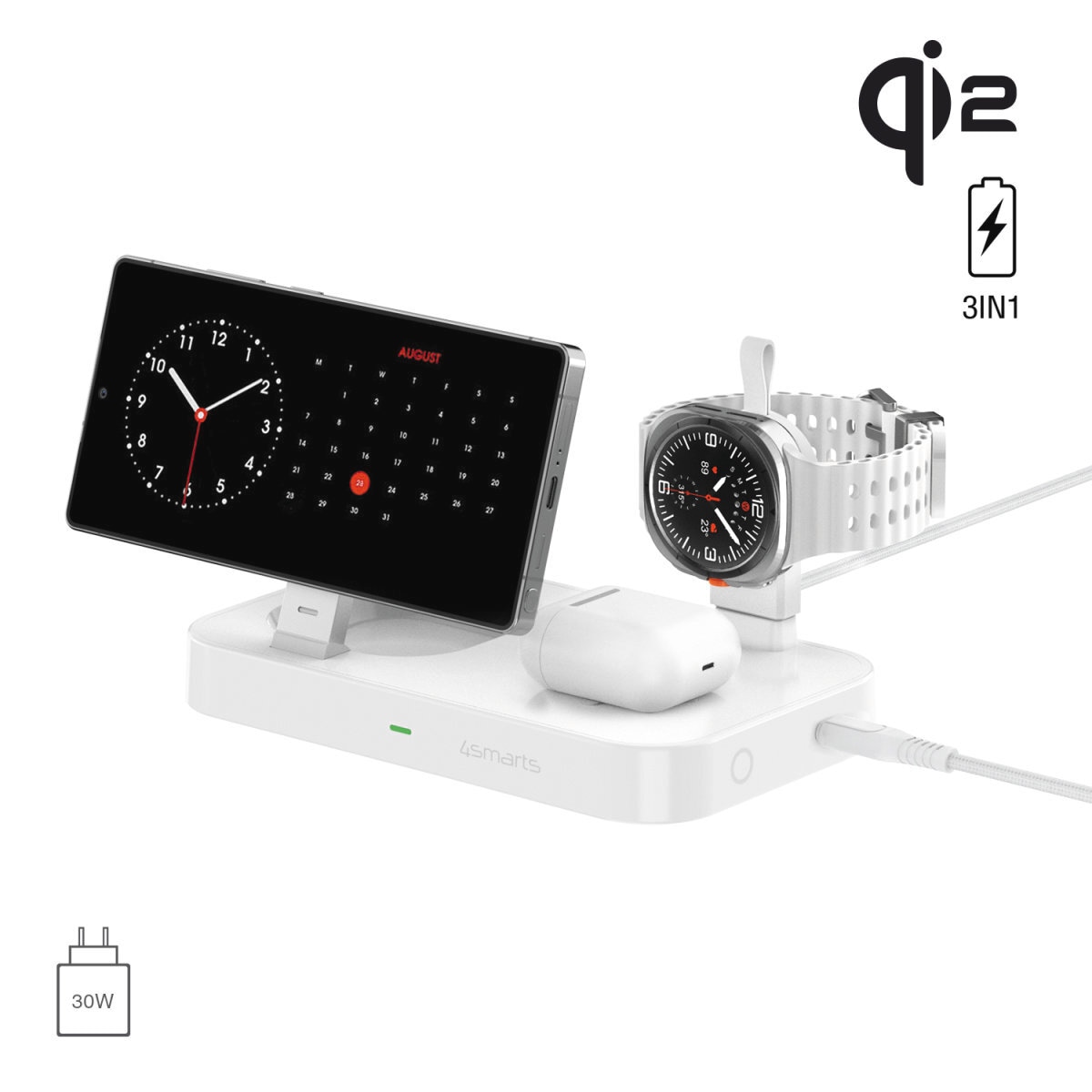 4smarts Ladestation »Qi2 Ladestation Trident mit Charger für Samsung Watch«