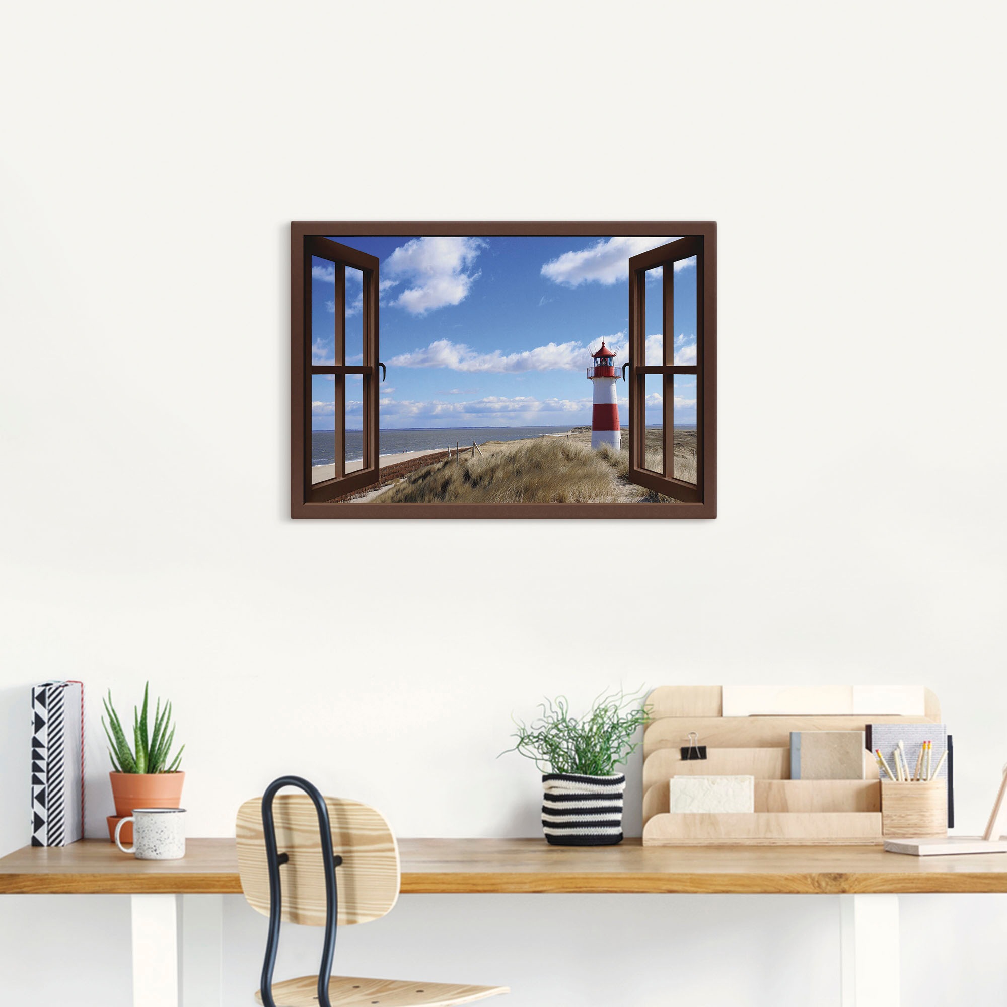 Artland Wandbild »Fensterblick - Leuchtturm Sylt«, Fensterblick, (1 St.), als Leinwandbild, Poster in verschied. Größen