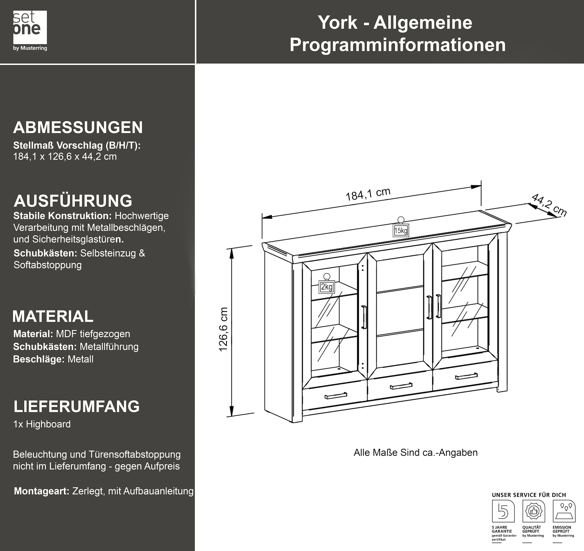 set one by Musterring Highboard »york«, Typ 57,Breite 184 cm