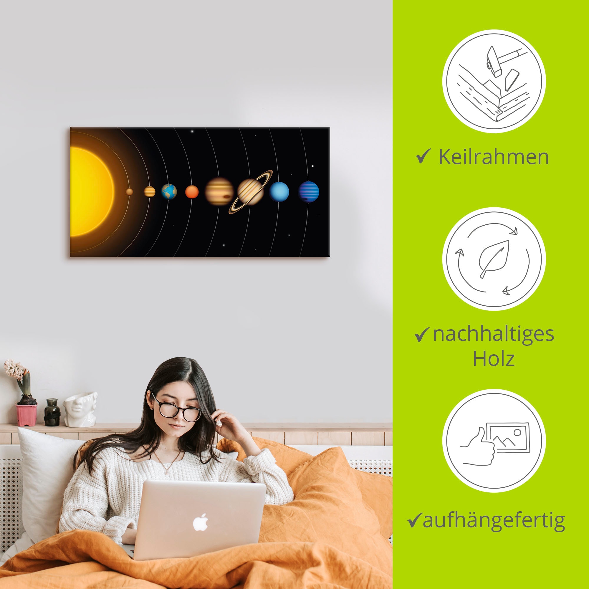 Artland Wandbild "Vector Sonnensystem mit Planeten" Sonnensystem 1 Stk. tlg günstig online kaufen