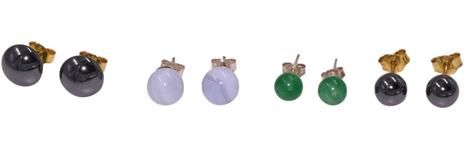 Ohrstecker-Set FIRETTI "Multipack Schmuck Geschenk Silber 925 Ohrschmuck Ohrringe", bunt (gelbgoldfarben, grau, grün, hellblau, grau, grün, hellblau), Ohrringe, Damen, Silber 925 (Sterlingsilber), Made in Germany - mit Hämatit, Jade, Chalcedon