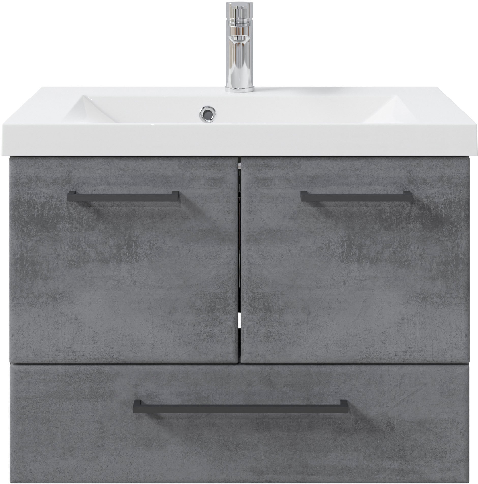 Saphir Badmöbel-Set »Quickset 945 3-teilig, Mineralmarmor-Waschtisch mit LED-Spiegelschrank«, (4 St.), Midischrank, 6 Türen, 3 Schubladen, 8 Einlegeböden, inkl. Türdämpfer