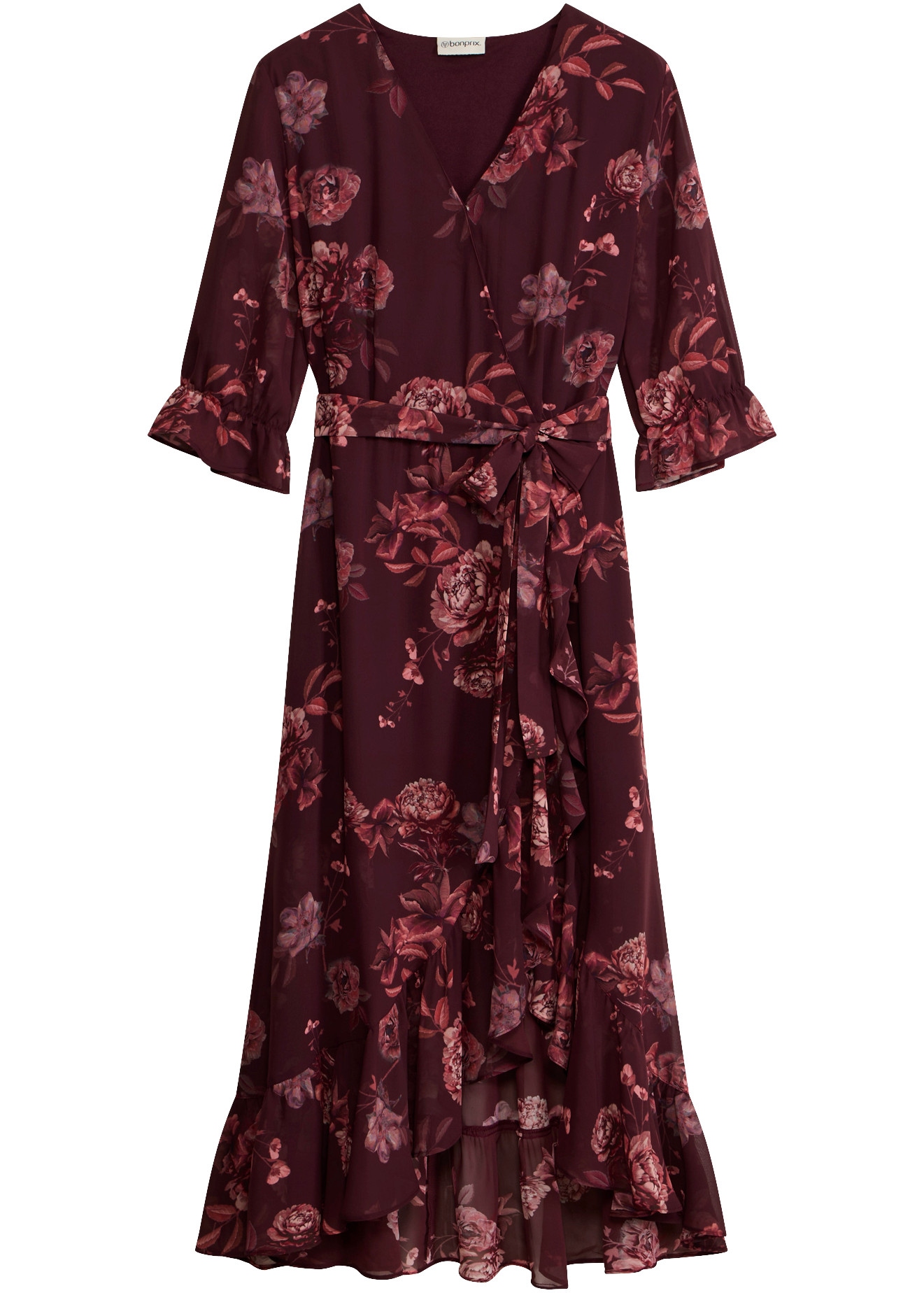 bonprix Chiffonkleid mit Volant, ausgestellte Passform, Halbarm, ohne Kragen