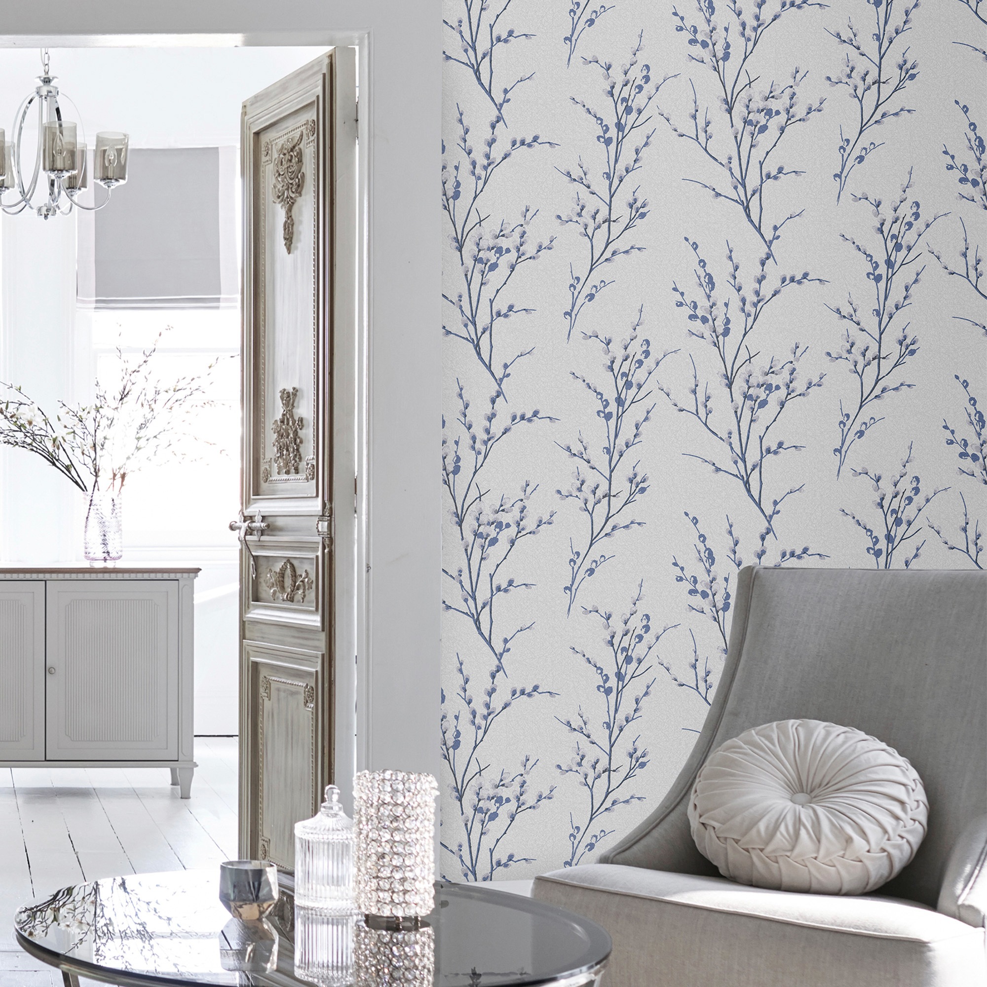 Papier peint intissé Laura Ashley Branches Pussy Willow Midnight 1005 x 52cm Bleu