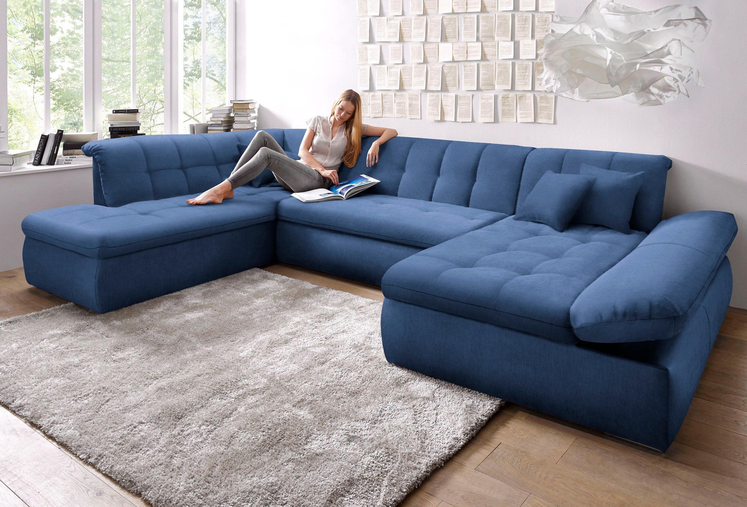 DOMO collection Wohnlandschaft "NMORIC im XXL-Format, 353x216x80 cm, inkl. Zierkissen U-Form" wahlweise mit Bettfunktion und Armlehnenverstellung