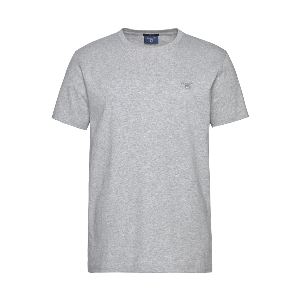 Herrenmode  Gant T-Shirt »ORIGINAL T-SHIRT CREW«, kleine Kontrast-Logostickerei hellgrau-meliert