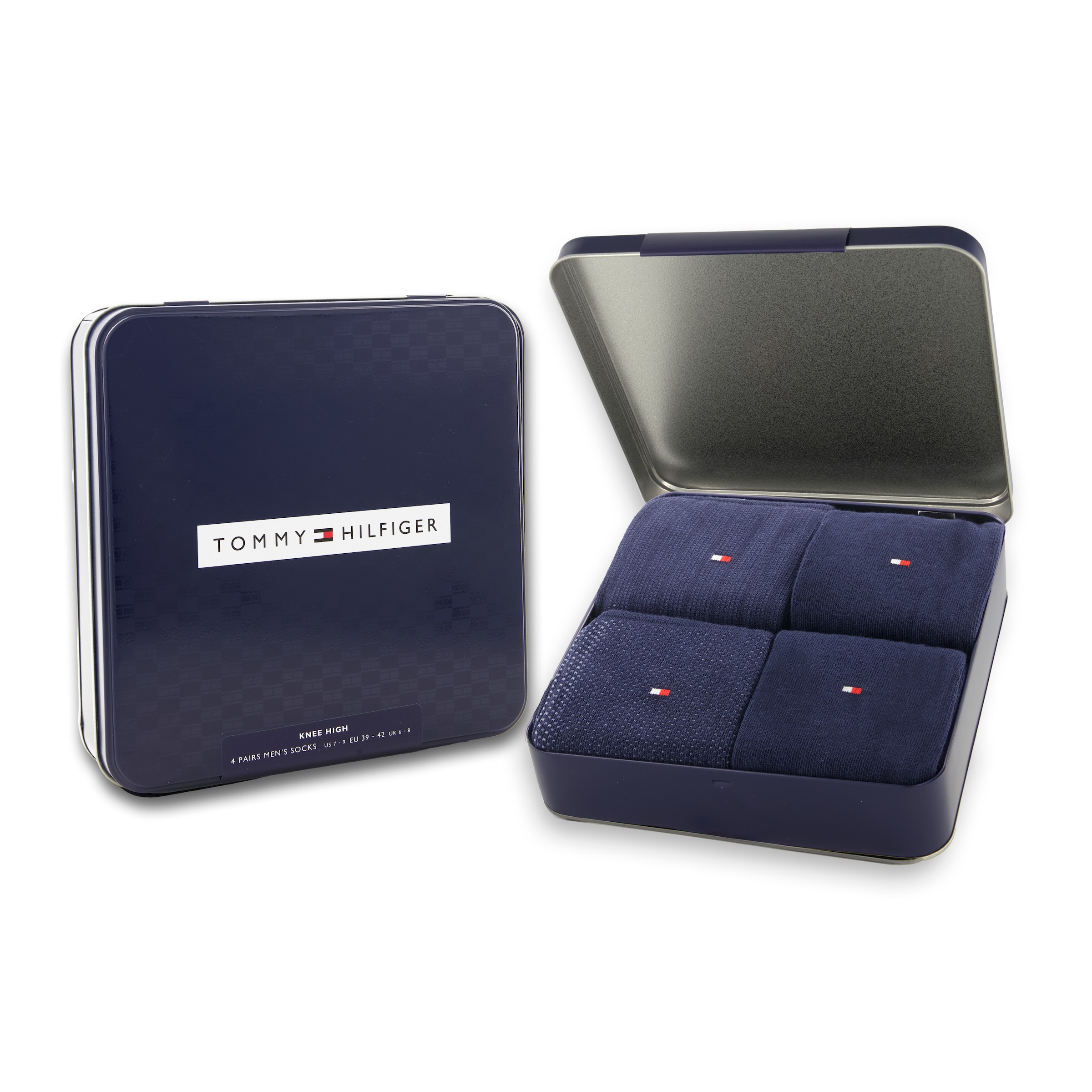 Tommy Hilfiger Kniestrümpfe »TH MEN KNEEHIGH 4P TIN GIFTBOX«, (4er Pack)