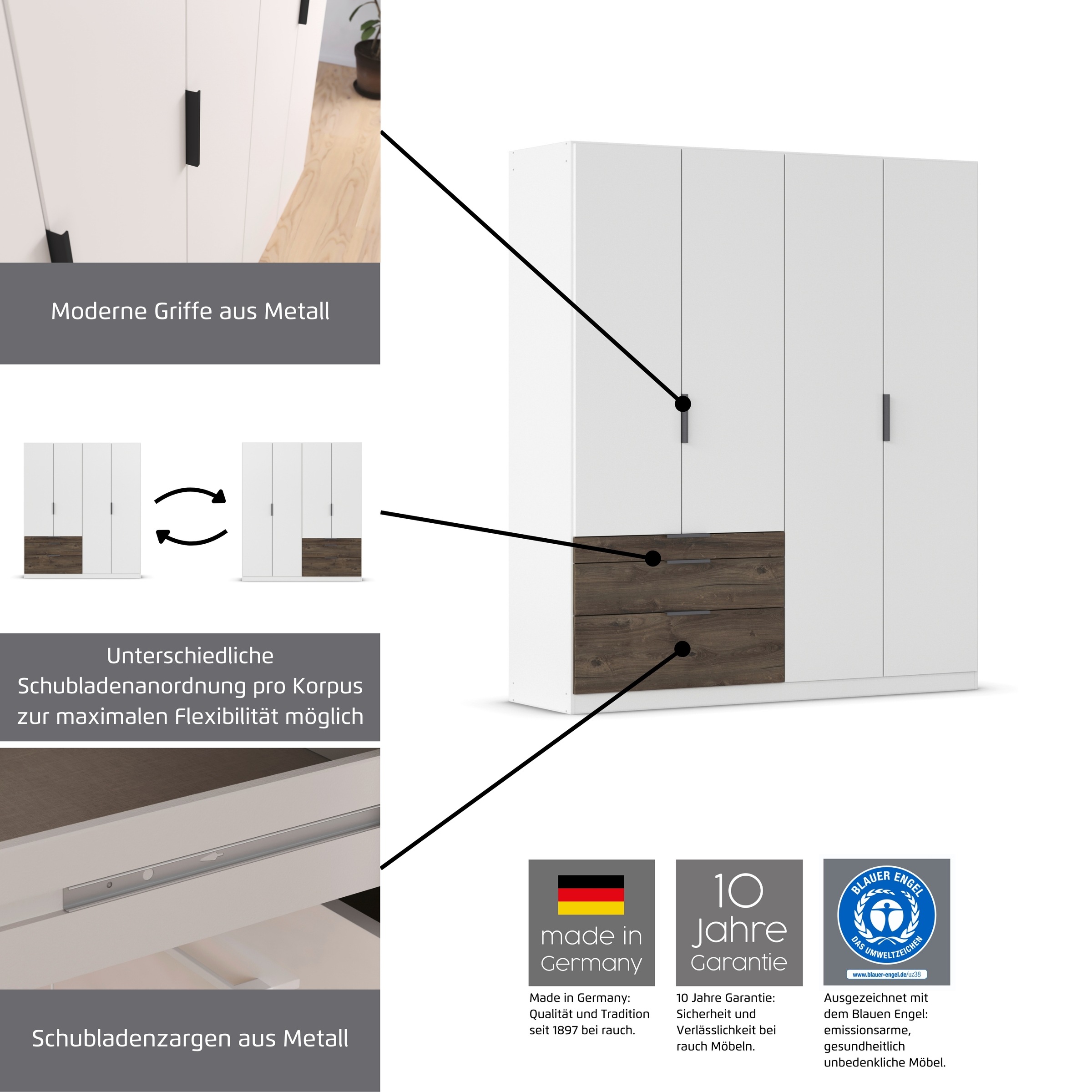 Thumbnail - rauch Kleiderschrank "Drehtürenschrank Schrank Garderobe Schlafzimmerschrank KODA", (oberer Schubkasten mit praktischer ...