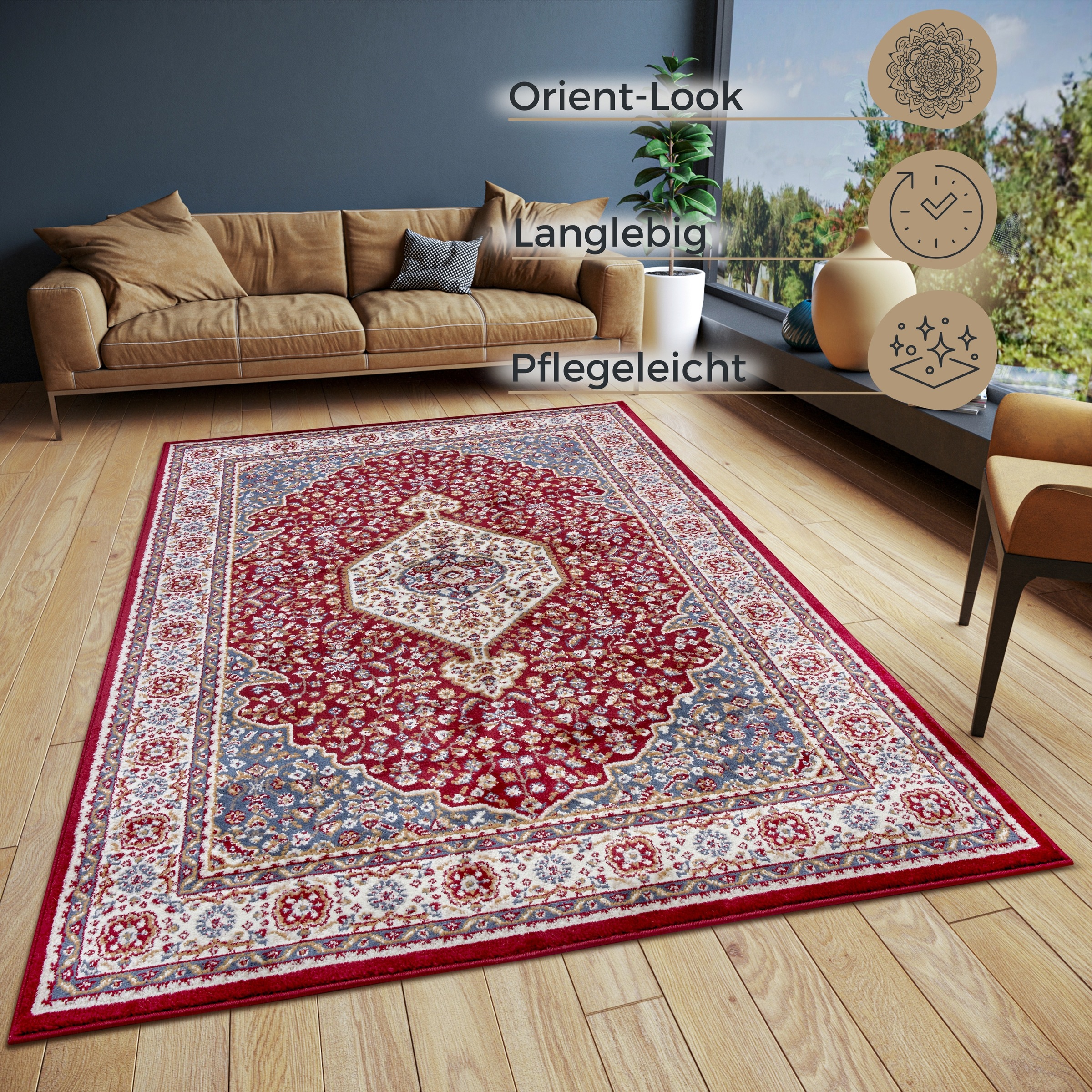 Teppich HANSE HOME "Mochi", rot, B:140cm H:8mm L:200cm, Jute, Polyester, Polypropylen (PP), Teppiche, Teppich, Läufer, Orientalisch, Kurzflor, Wohnzimmer, Schlafzimmer, Esszimmer 2