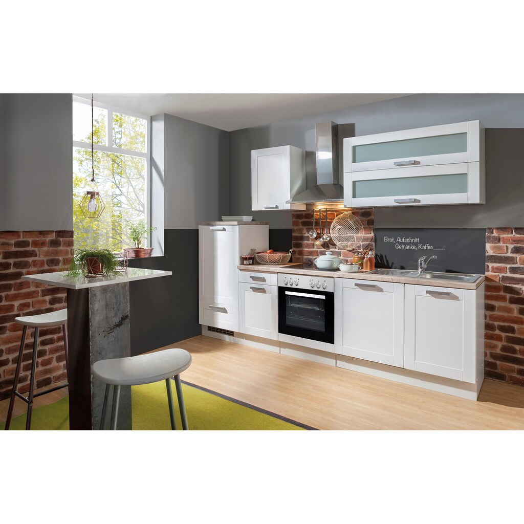 Menke Küchen Küchenzeile »White Premium Landhaus«, Küchenzeile mit E-Geräten, Breite 280 cm