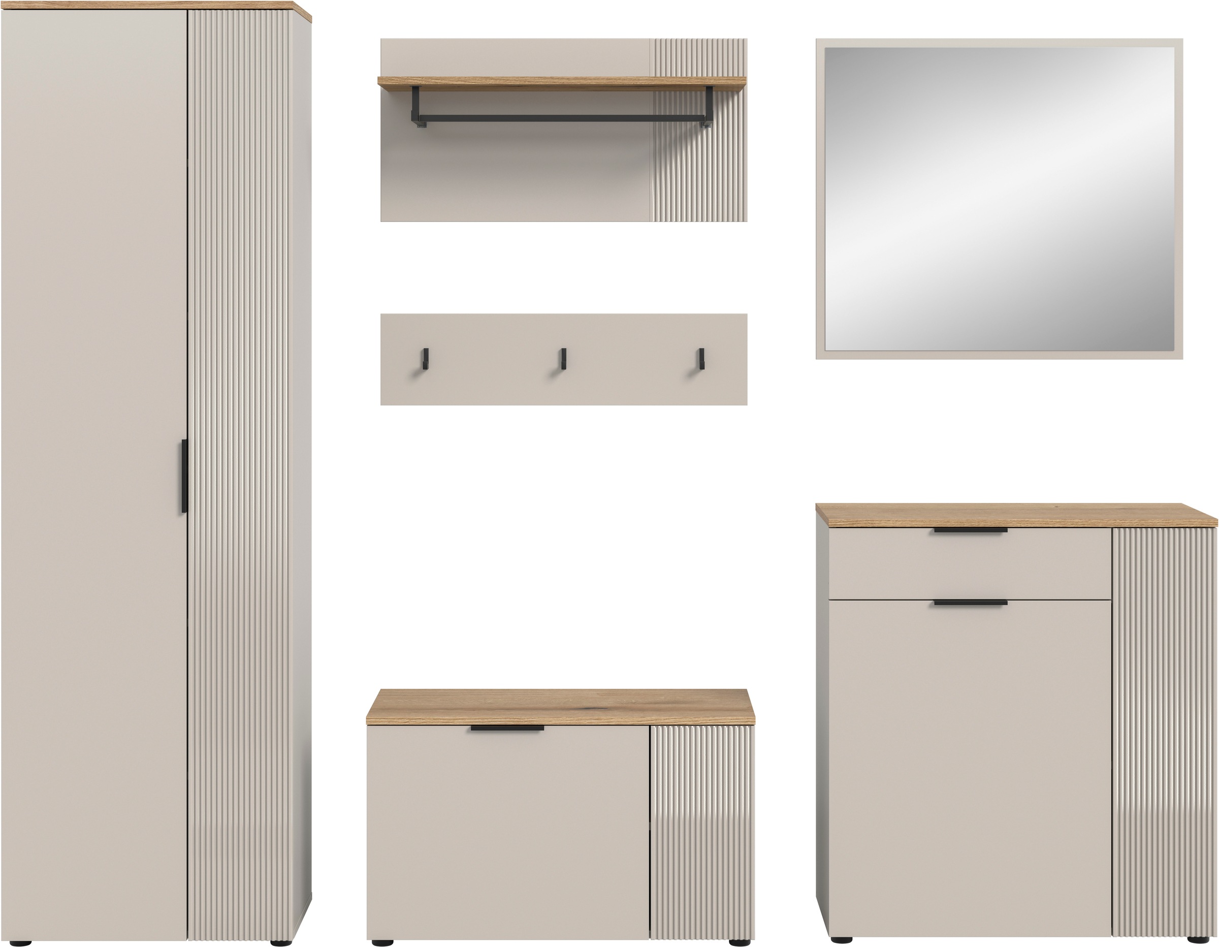 Thumbnail - Home affaire Garderoben-Set "EDIL, Breite 250 cm, 6-teilig, Front mit hochwertiger Längstfräsung" Set, Hochschrank, Sitz...