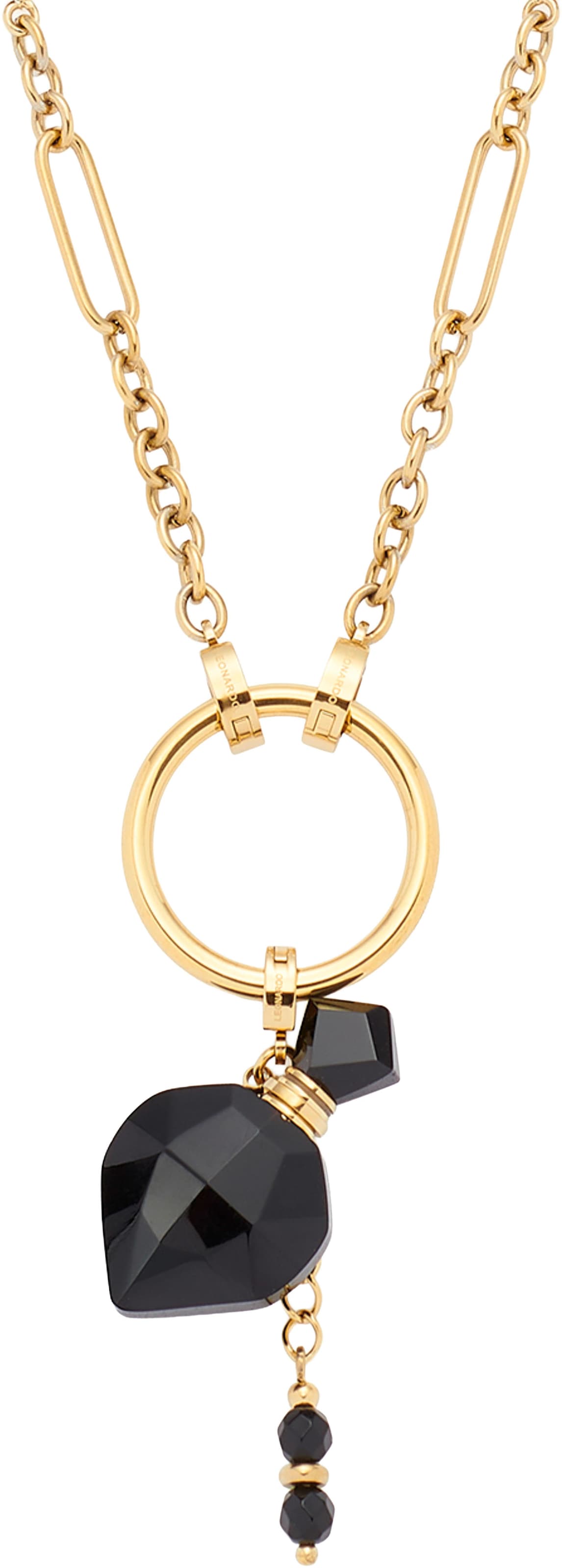 Kette mit Anhänger LEONARDO "Halskette Delica Clip&Mix", schwarz (gelbgoldfarben, schwarz), Halsketten, Damen, Edelstahl, L: 80 B: 63mm, mit Achat, B:63mm