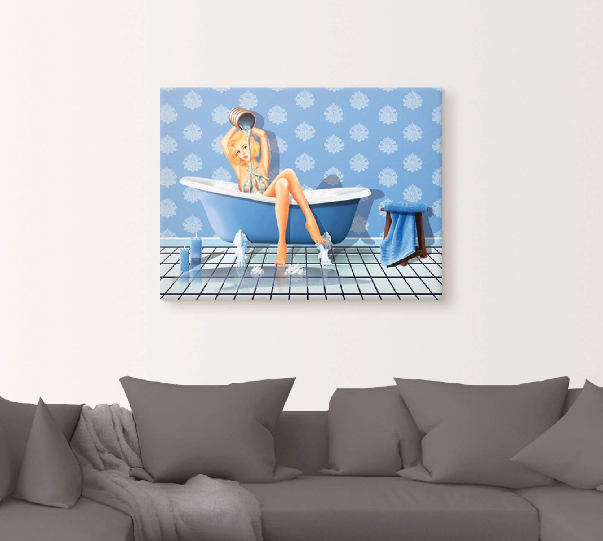 Artland Wandbild »Das sexy blaue Badezimmer«, Frau, (1 St.), als Leinwandbild, Poster, Wandaufkleber in verschied. Größen