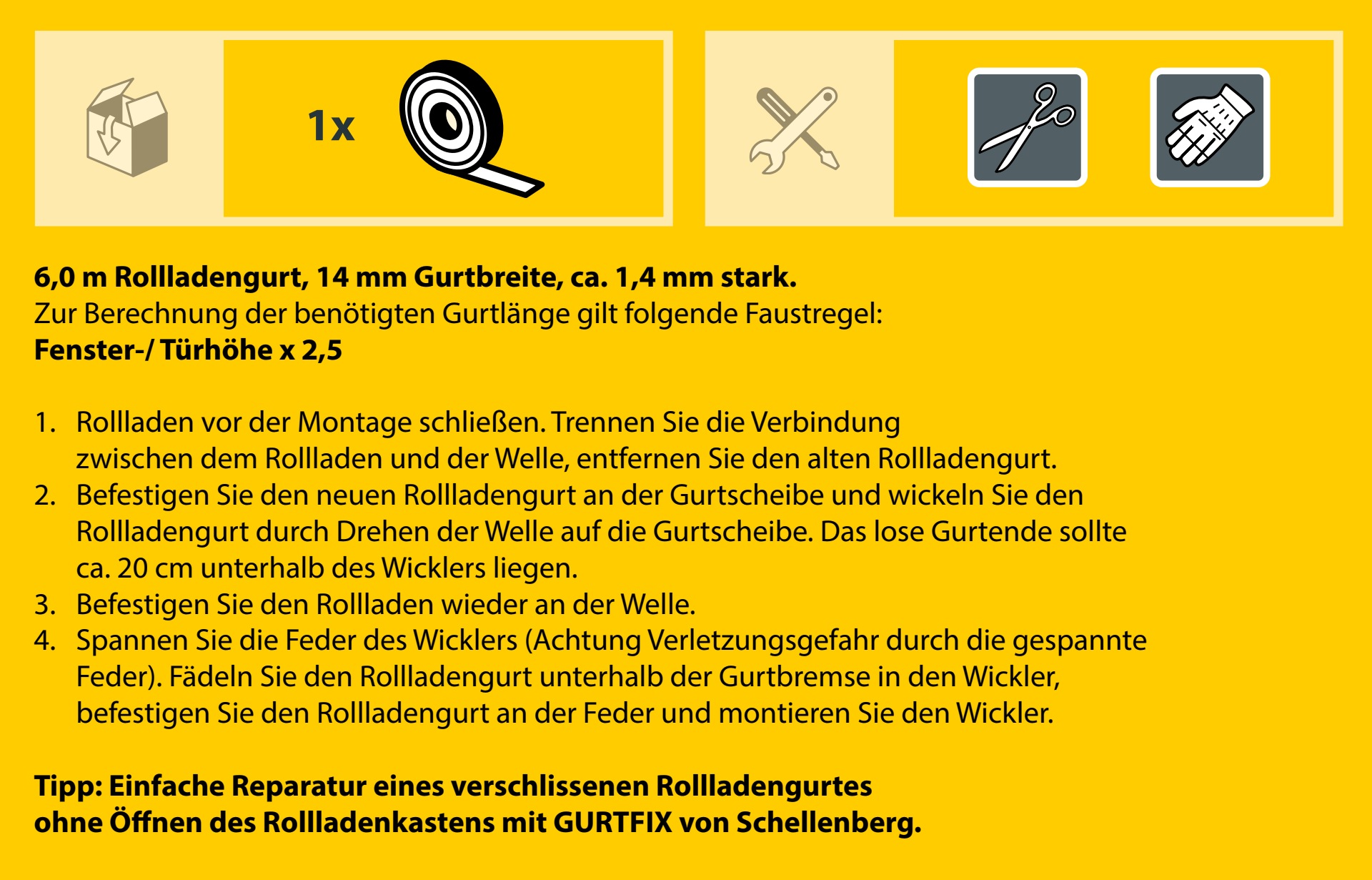 Thumbnail - SCHELLENBERG Rollladengurt "Mini 14 mm, 6 m, zur Bedienung eines Rollladens mit Gurtwickler" Set, 3 Stk. tlg. Gurtband i...