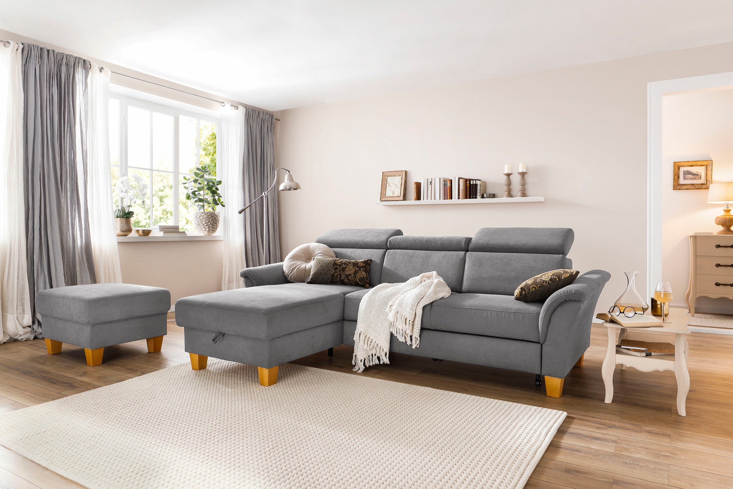 Home affaire Ecksofa »Conville L-Form«, Federkern, wahlweise mit Bettfunktion und Bettkasten bzw. Stauraum