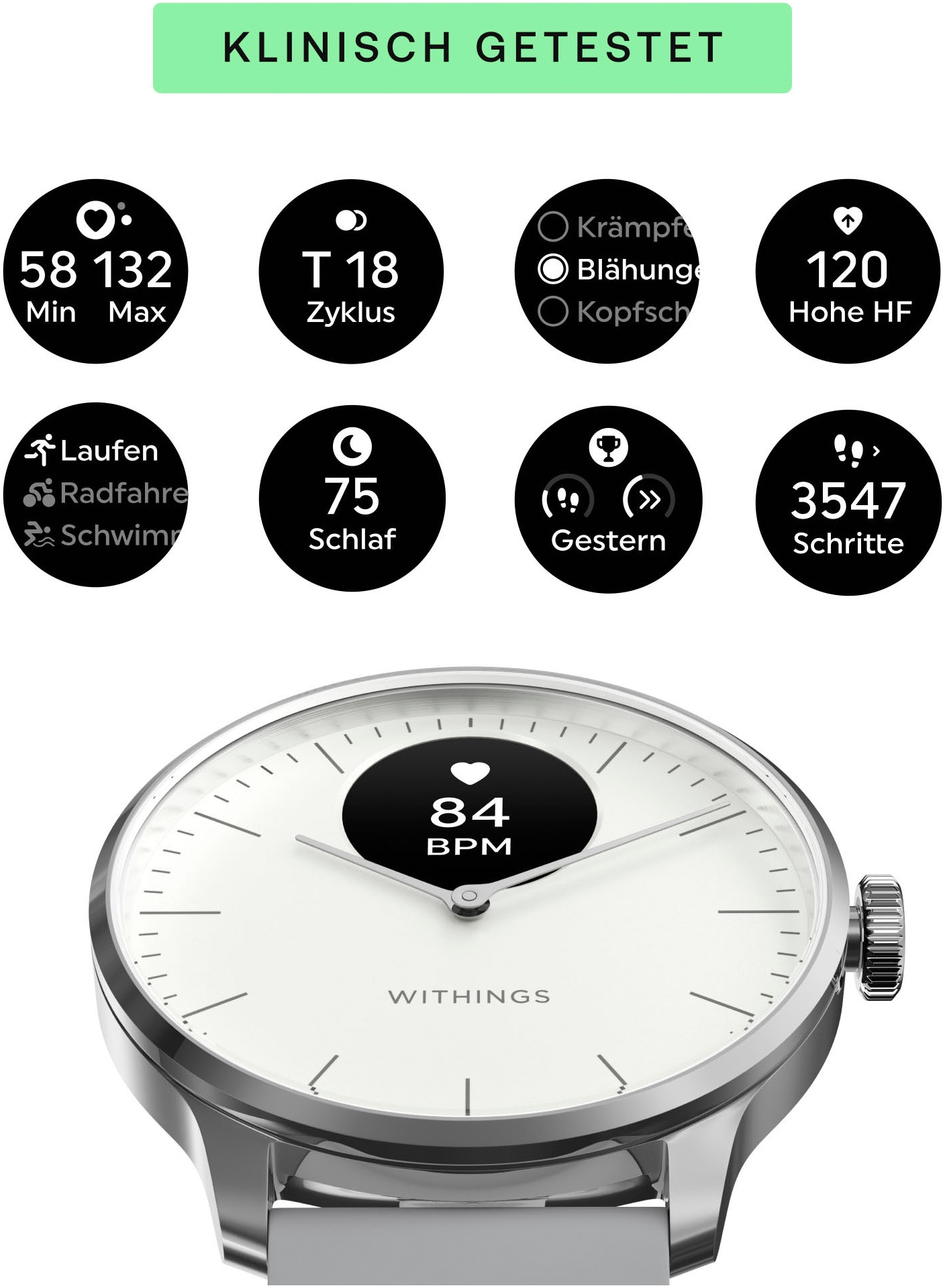 Withings Smartwatch »ScanWatch Light 37mm«, (/ 0,63 Zoll),)