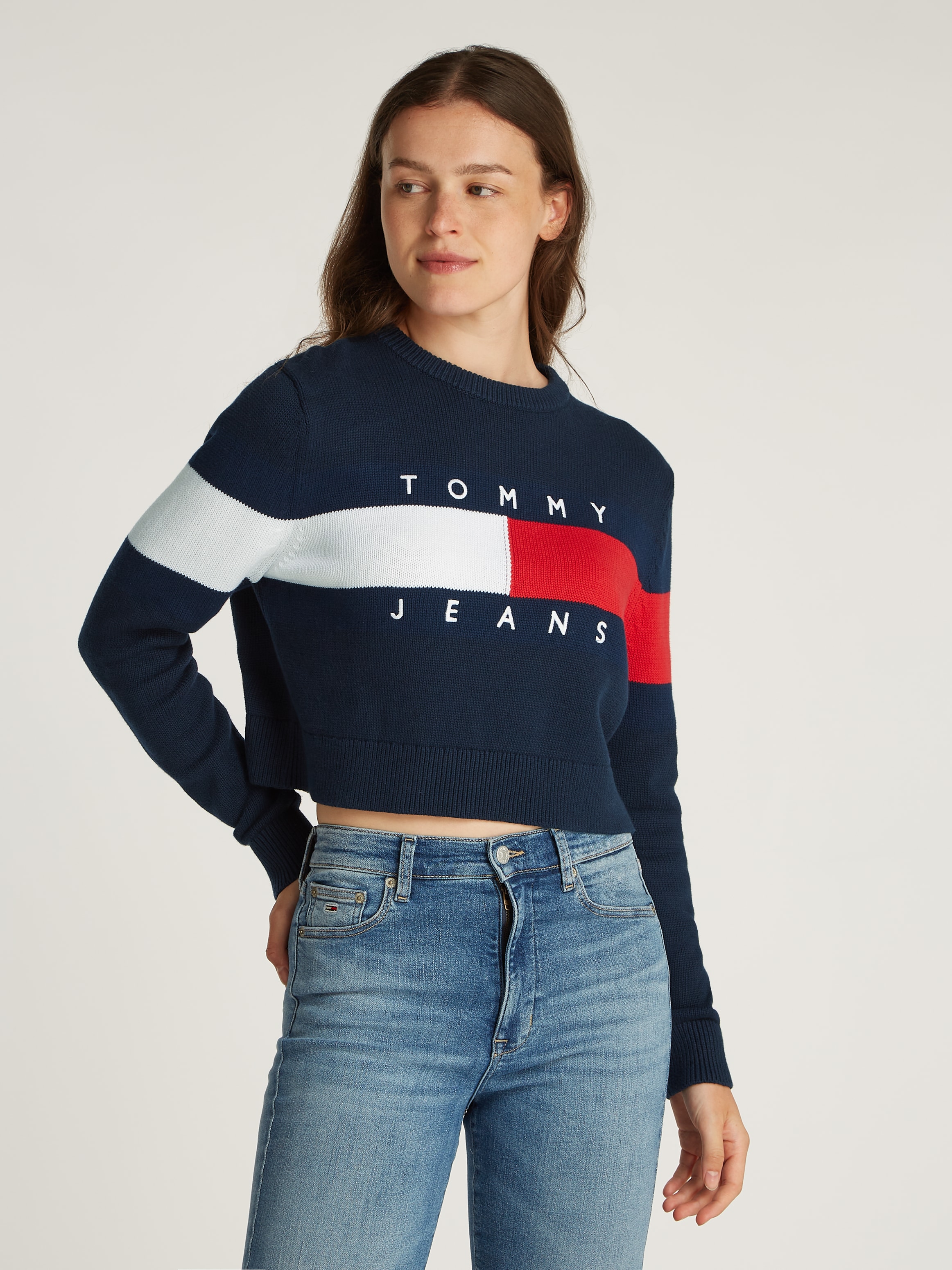 TOMMY JEANS Curve Strickpullover »TJW CENTER FLAG SWEATER EXT«, in Großen Größen, Logo-Flag