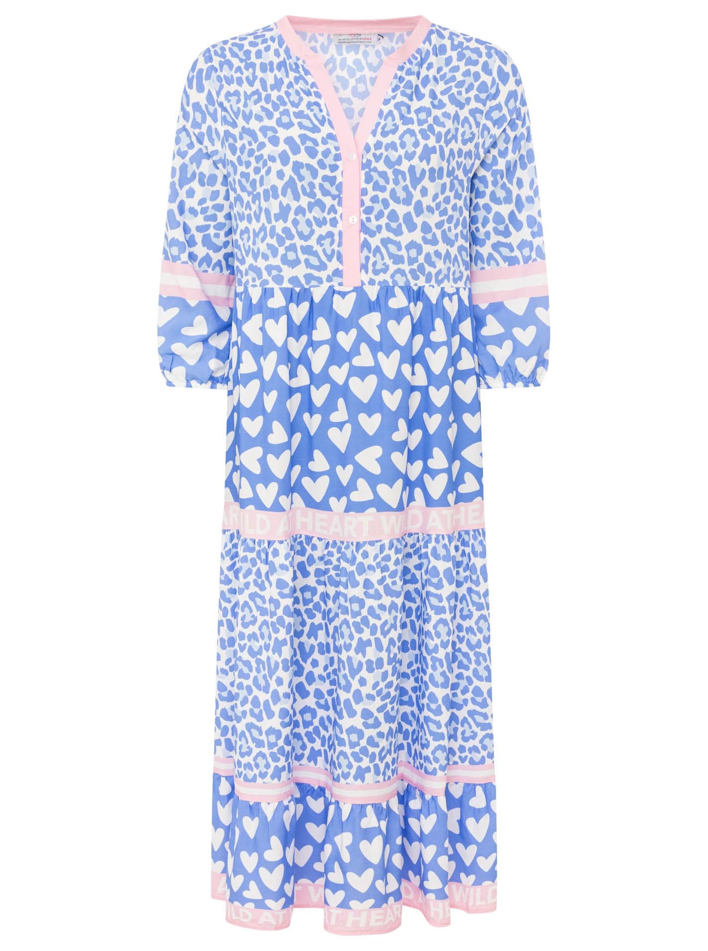 Zwillingsherz Maxikleid »"Leo Love"« Ohne Taschen Mustermix: Leo und Herzen, Knopfleiste und 3/4 Arm