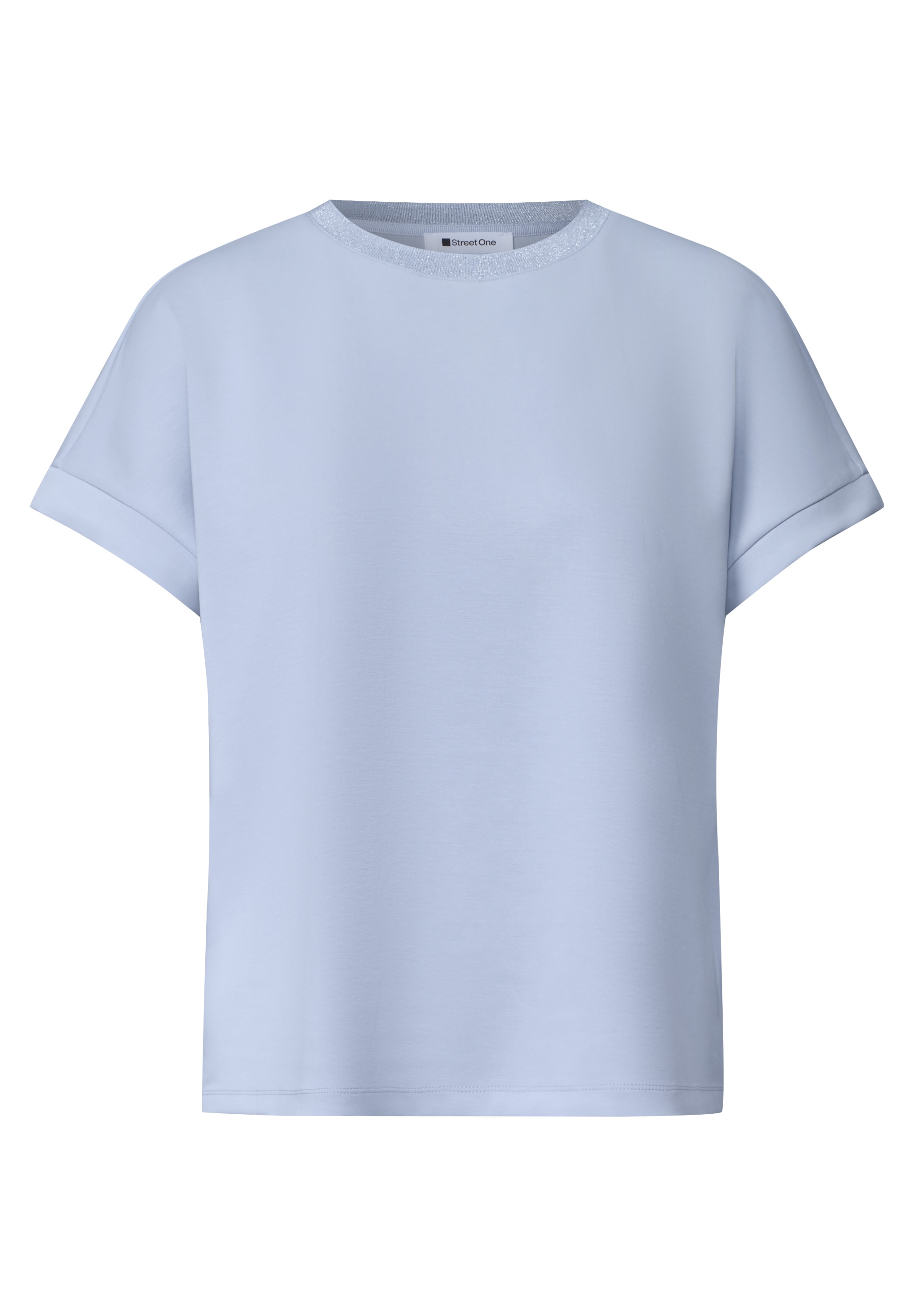 STREET ONE Kurzarmshirt Sommershirt im Silk-Look und mit Glitzerdetail