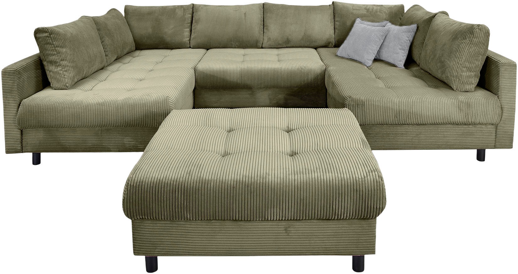 Home affaire Wohnlandschaft "Toni U-Form, B: 298 cm", mit Hocker & 3 Zierki günstig online kaufen