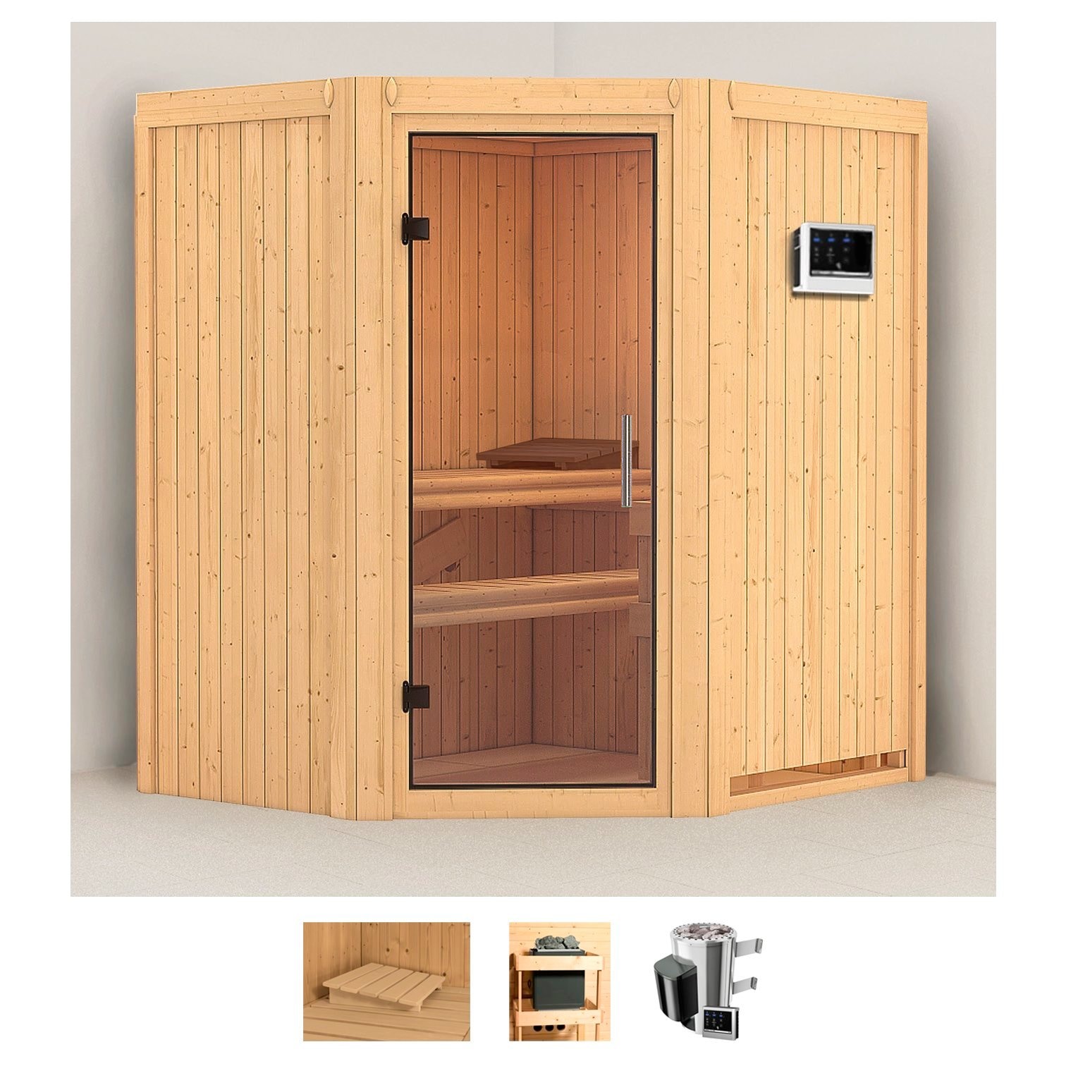 Karibu Sauna "Tomke" Set, Ofen 3,6 kW externe Strg.easy