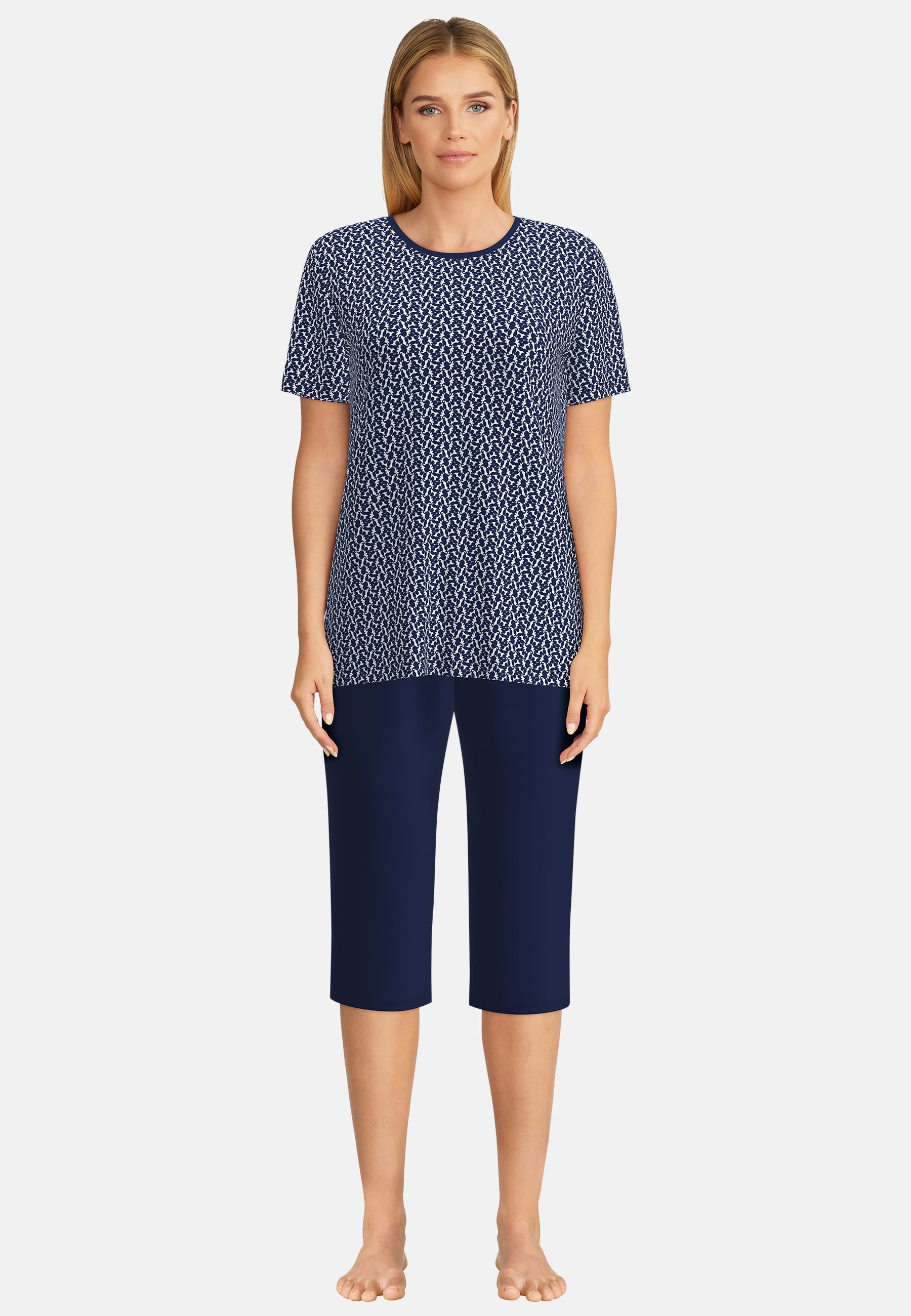 GÖTZBURG Capri-Pyjama "Galway" 2 Kurzarm, 3/4 lange Hose, Rundhalsausschnit günstig online kaufen