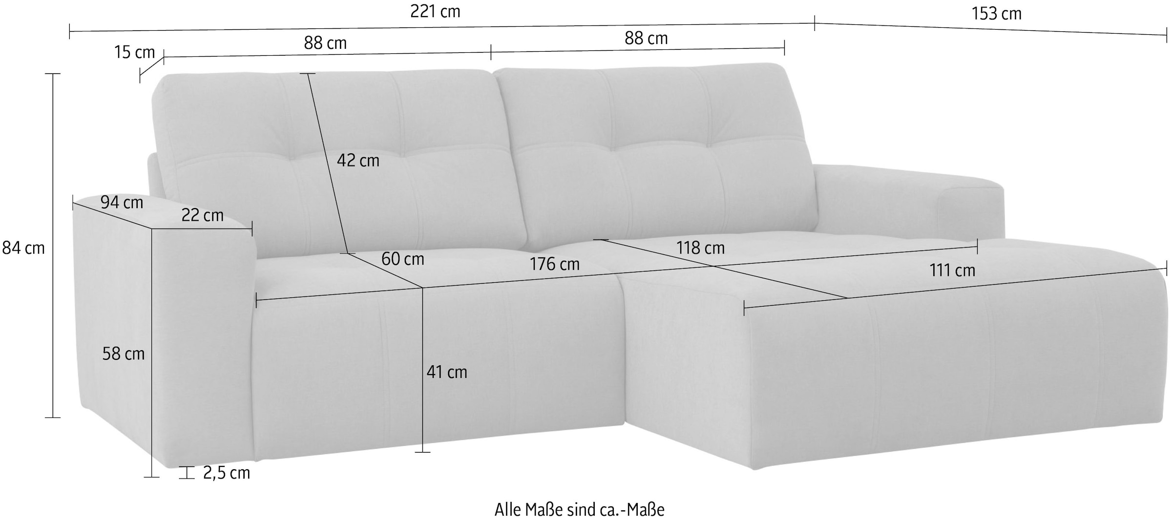 Home affaire Ecksofa »Tournon, Lounge-sofa, Breite 221 cm«, Chenille, mit Knopf- und Doppelsteppung, elegantes Aussehen