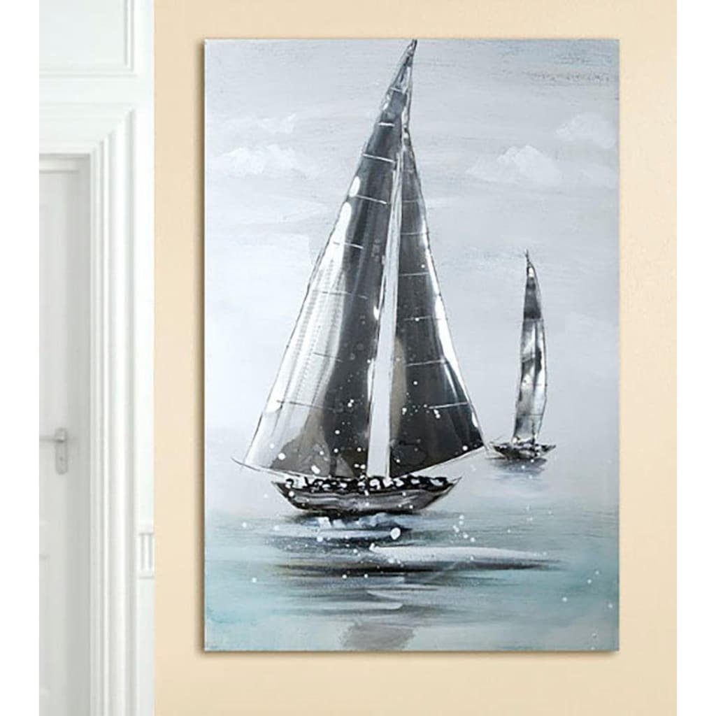 GILDE Leinwandbild »Gemälde Sailing Boat«, Boote & Schiffe, (1 St.), handgemalt, 60x90cm, Motiv Segelboote, maritim, dekorativ im Wohnzimmer & Schlafzimmer