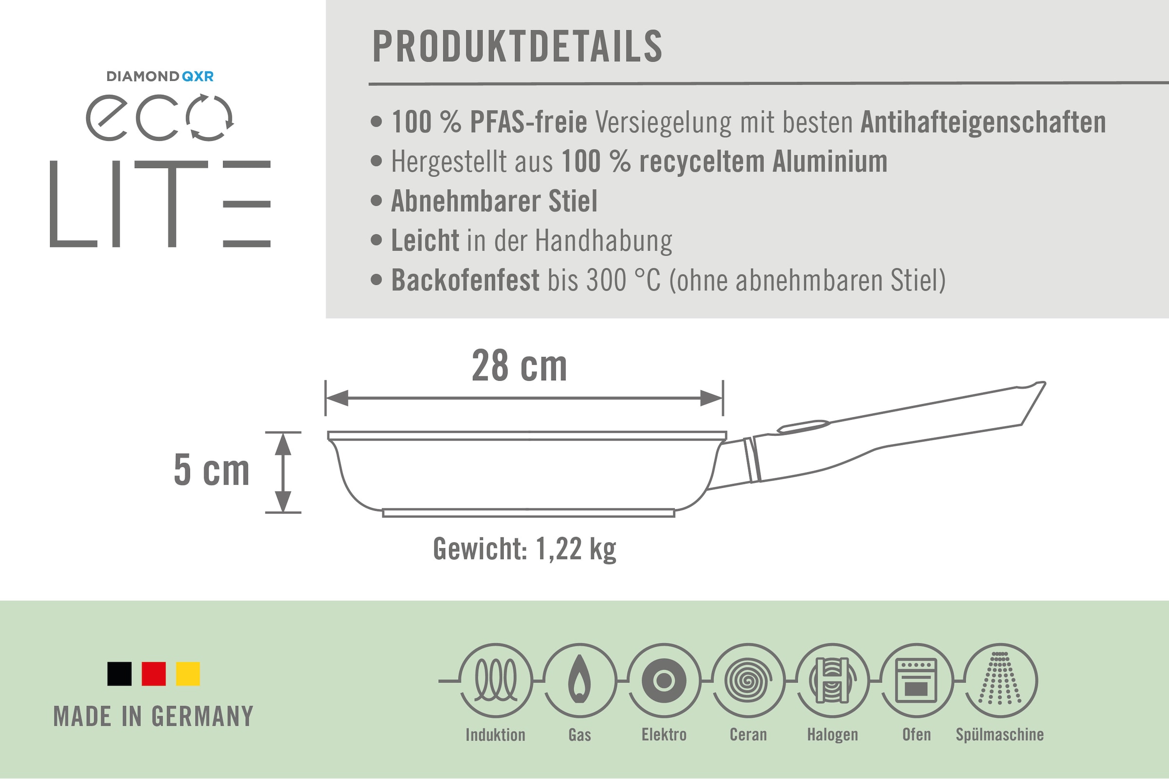 WOLL Bratpfanne »MADE IN GERMANY D-Lite Bratpfanne Ø15cm, Aluminium« Aluminiumguss Set, 3 tlg. Abnehmbarer Stiel, Ofenfest o. Stiel, Spülmaschinengeeignet, Antihaft