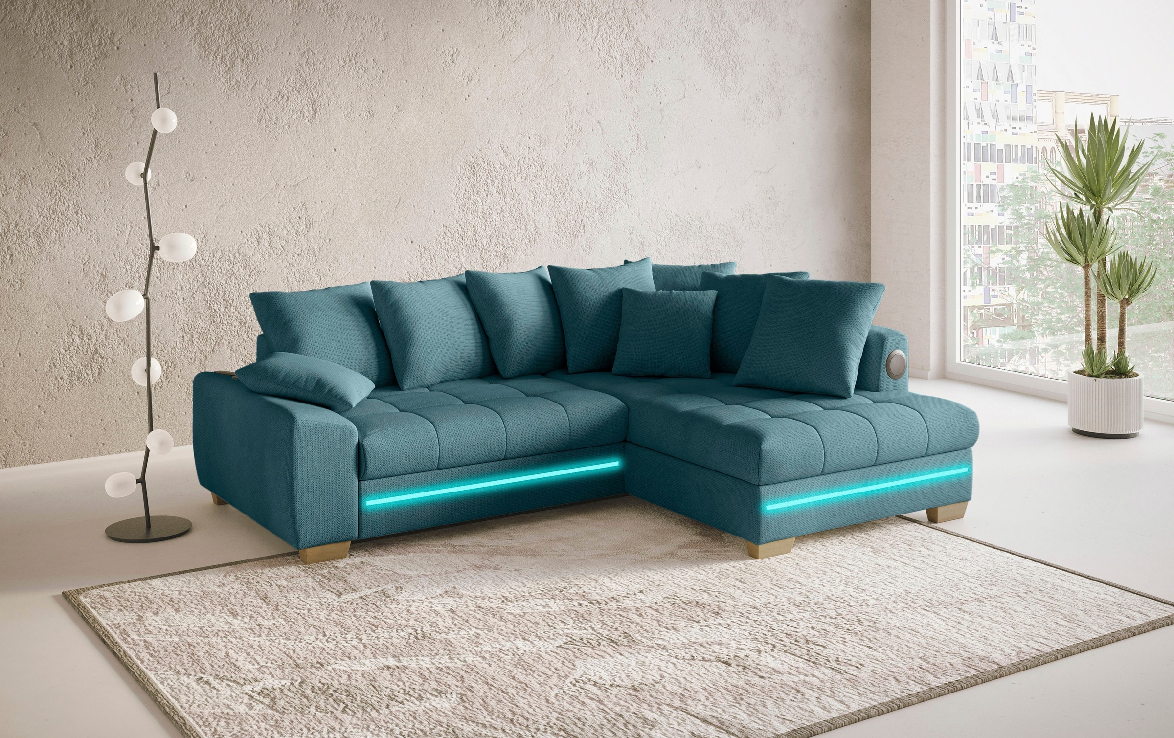 Mr. Couch Ecksofa »Nikita II, L-Form«, mit Kaltschaum, RGB-LED, Soundsystem, wahlweise mit Bett, Bettkasten