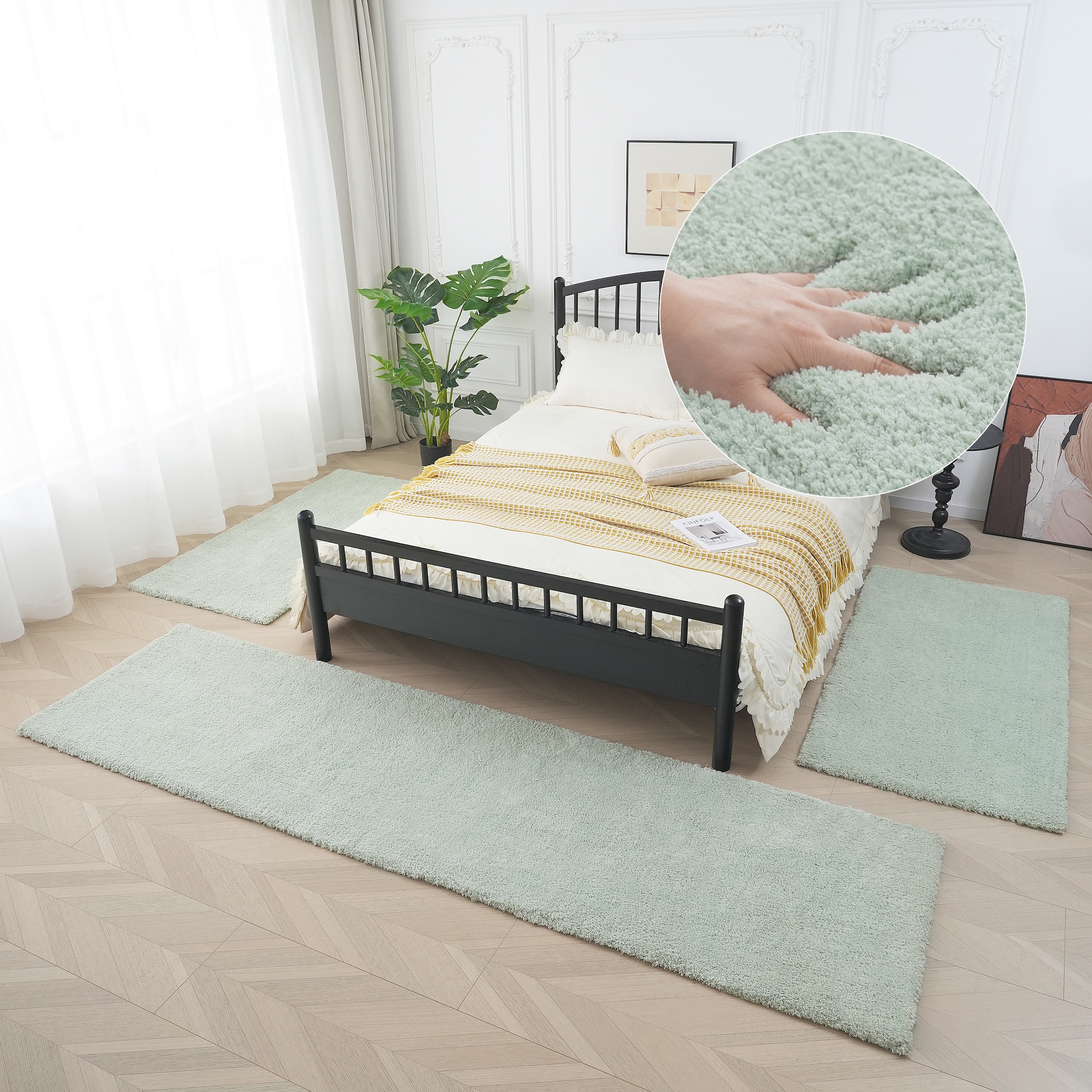 my home Hochflor-Bettumrandung »Microfaser Teppich Magong, besonders weich, sehr feiner Flor«, (3 tlg.), uni, einfarbiger Bettvorleger, Läufer-Set, Schlafzimmer, Kinderzimmer