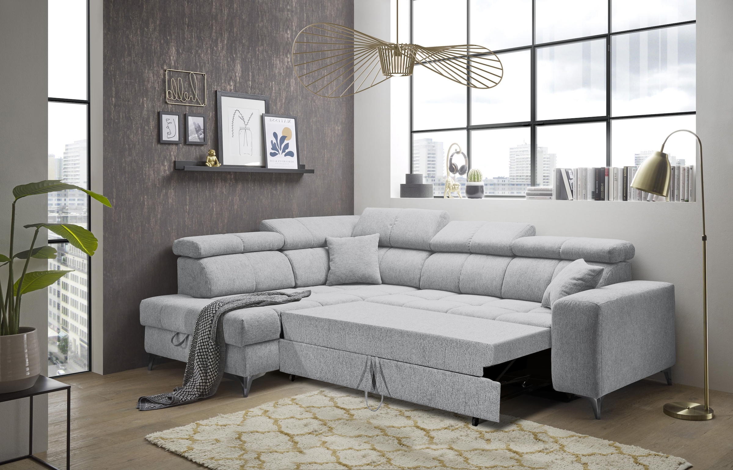 ED EXCITING DESIGN Ecksofa »Sydney L-Form«, mit Bettfunktion, Bettkasten, Kopfteilverstellung & 2 Zierkissen