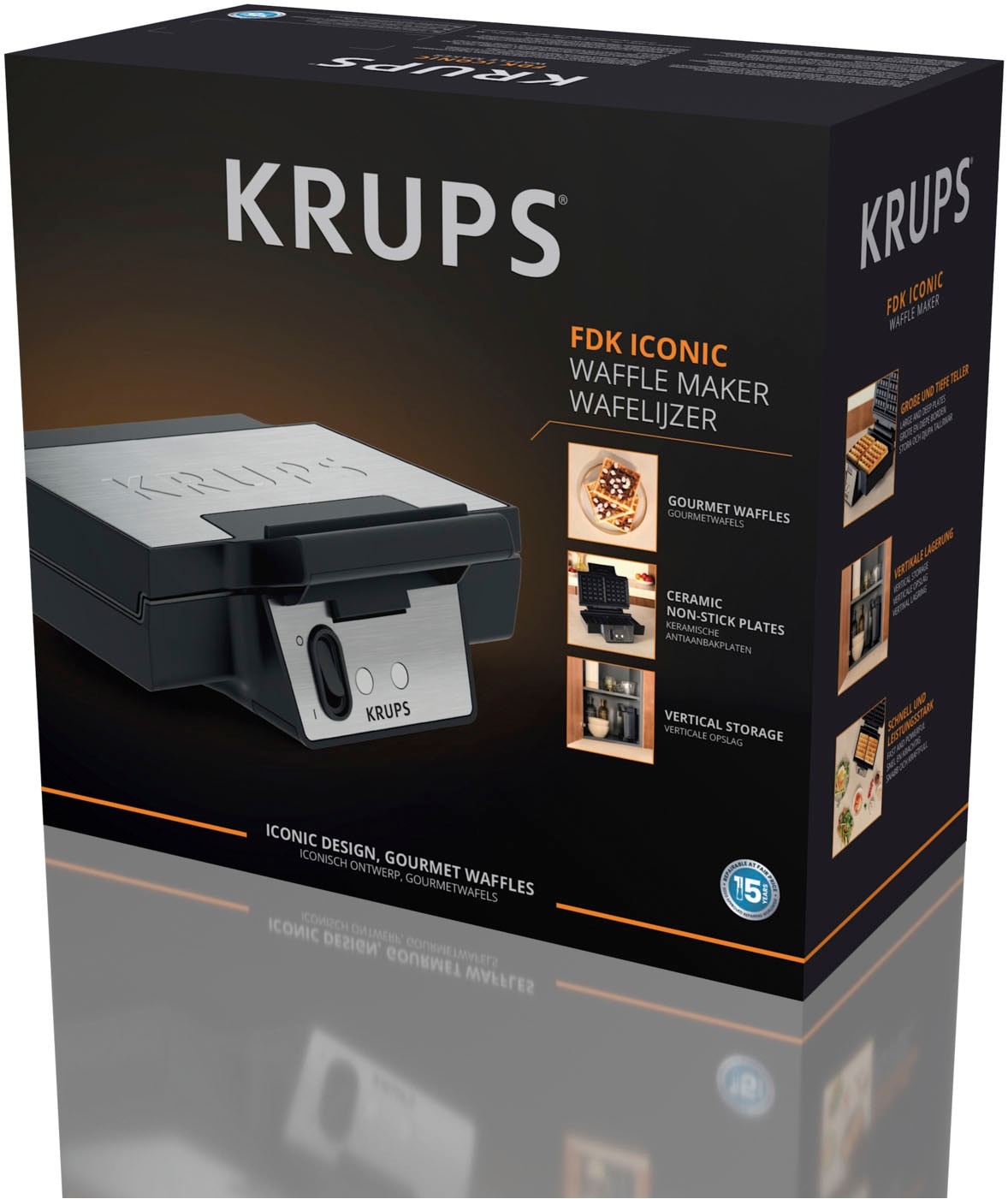 Krups Waffeleisen »Iconic mit elegantem Design, Keramik-Antihaftbeschichtung«, 850 W, extra-tiefe Platten, Maße: 23,4 x 26,5 x 10,8 cm, FDK261